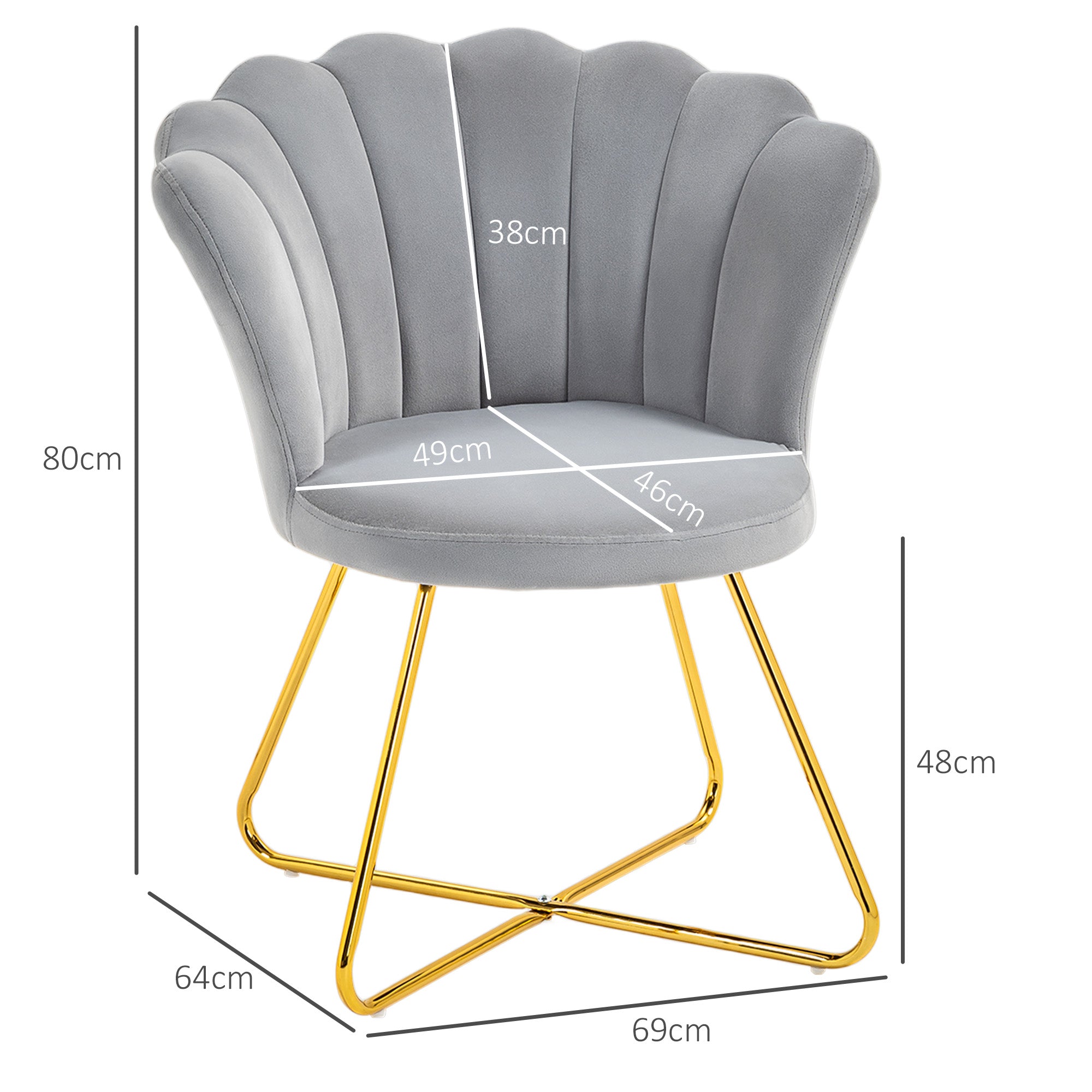 HOMCOM Modern Armchair, Velvet Tufted Accent Chair with Lotus Backrest, Occasional Chair with Steel Legs for Living Room, Bedroom, Grey
