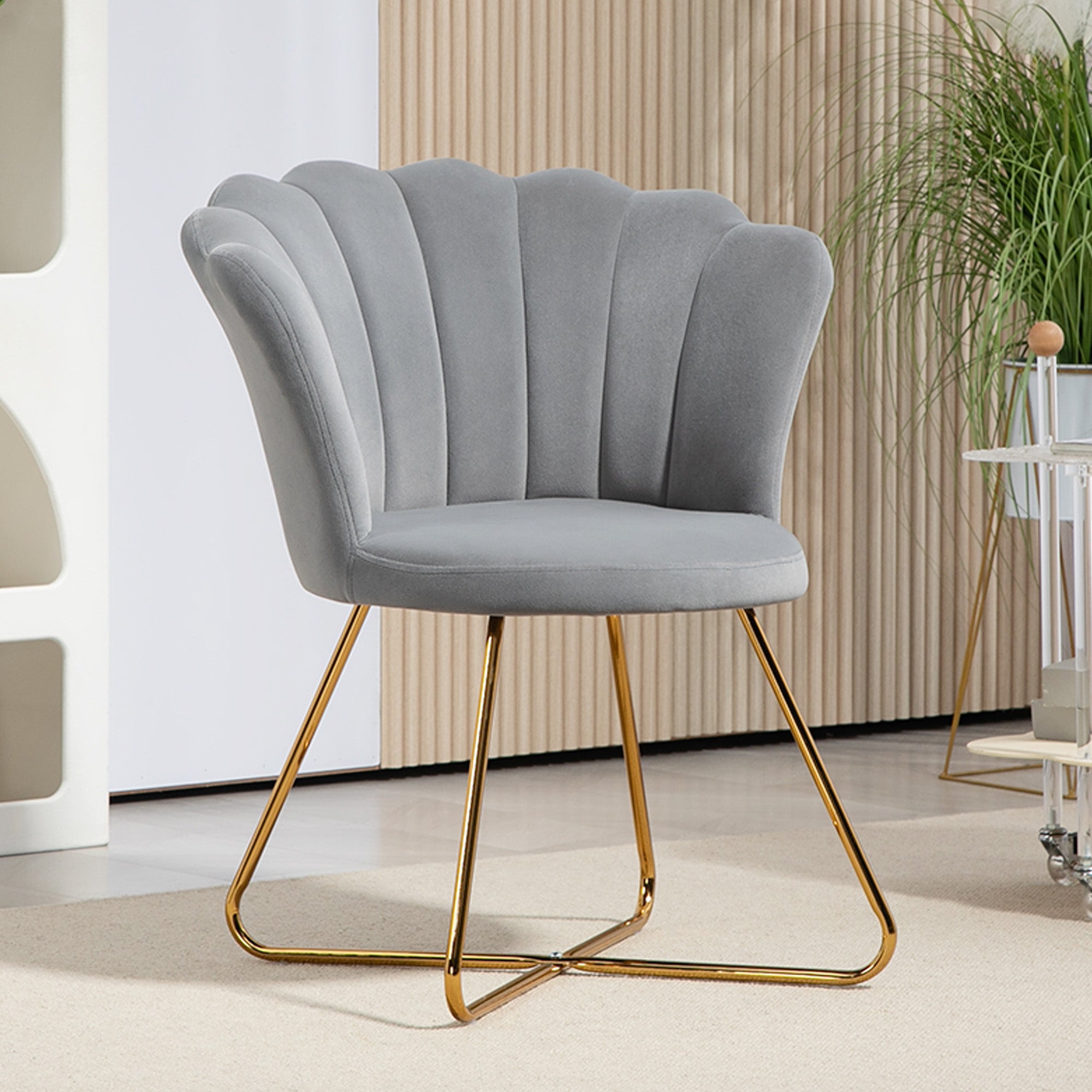 HOMCOM Modern Armchair, Velvet Tufted Accent Chair with Lotus Backrest, Occasional Chair with Steel Legs for Living Room, Bedroom, Grey