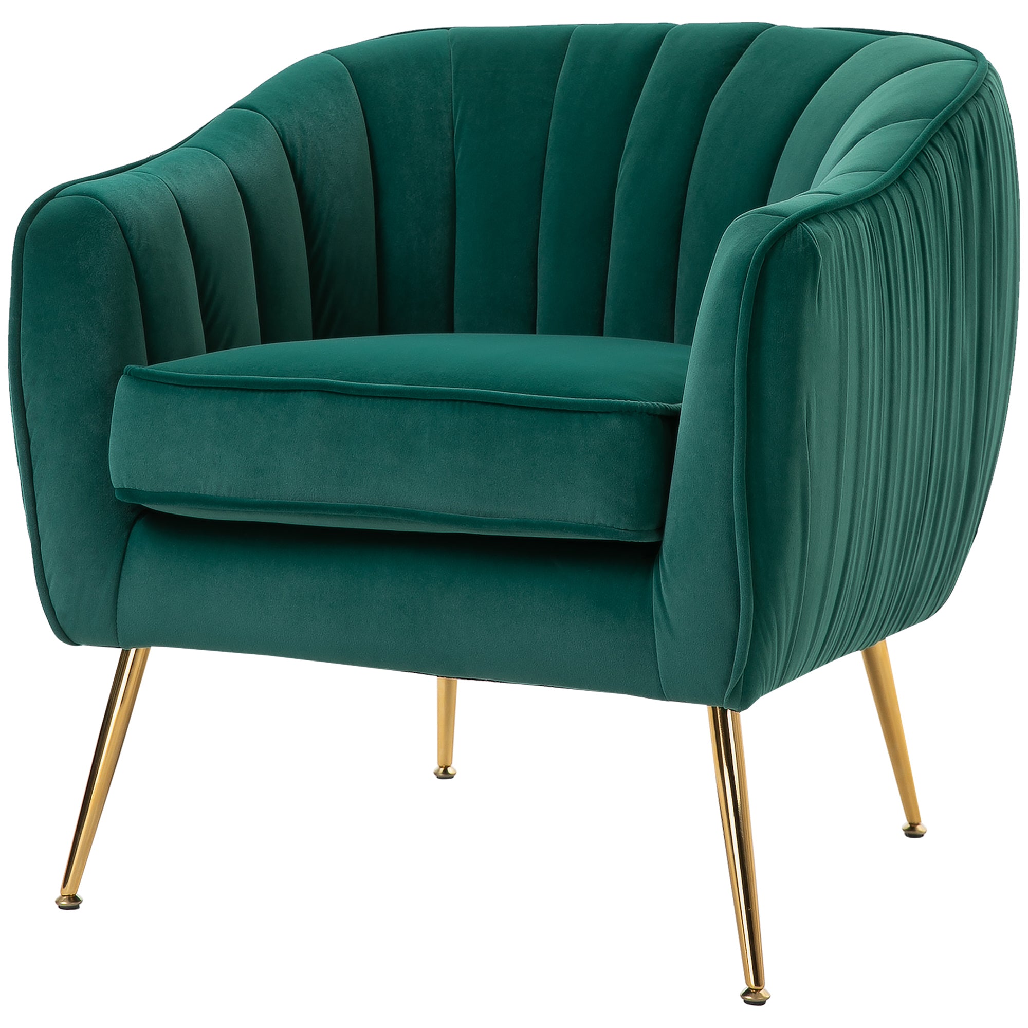 HOMCOM Velvet Tub chair, Luxury Accent Chair with Golden Metal Leg, Comfy Upholstered Armchair with Thick Padded Seat for Living Room, Green