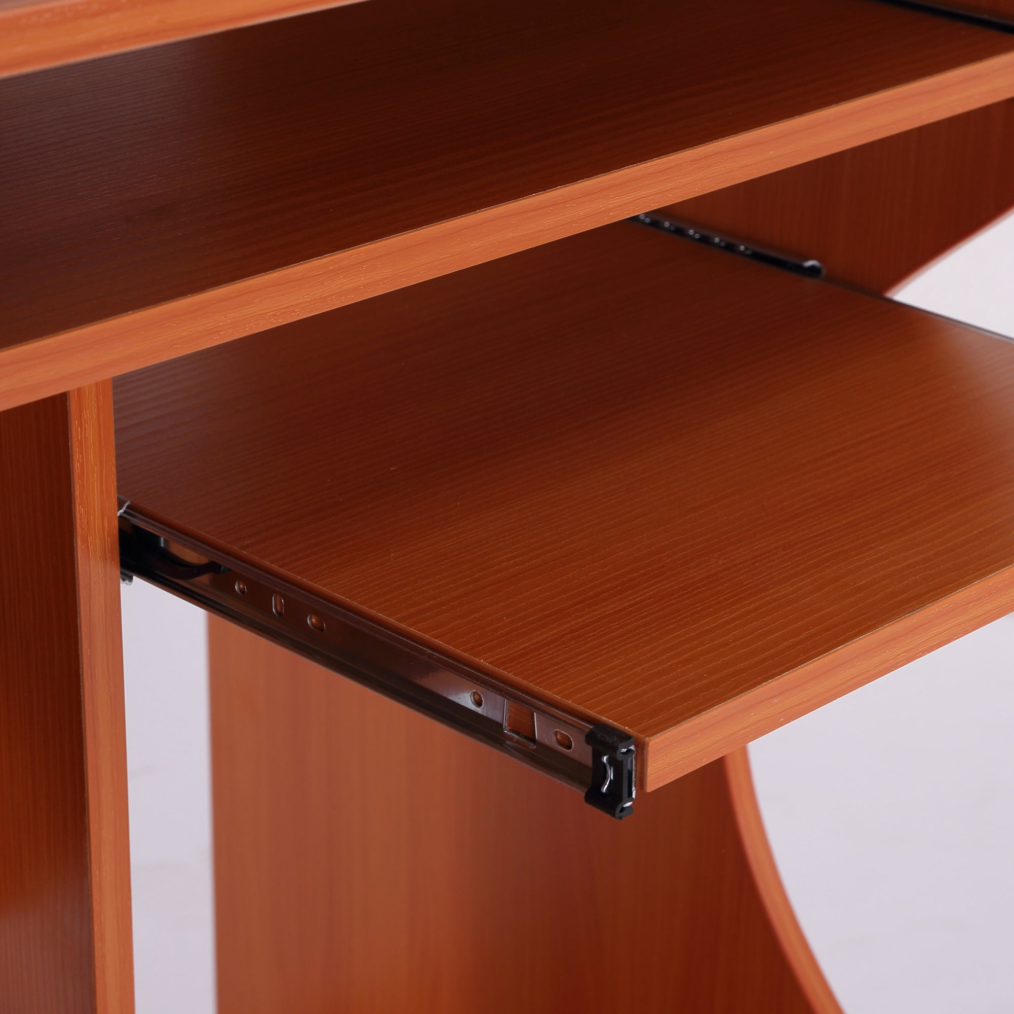 HOMCOM Computer Desk with Sliding Keyboard Tray, Mobile Home Office Desk, Study Table with Storage Shelves, PC Desk on Wheels, Cherry Wood Colour