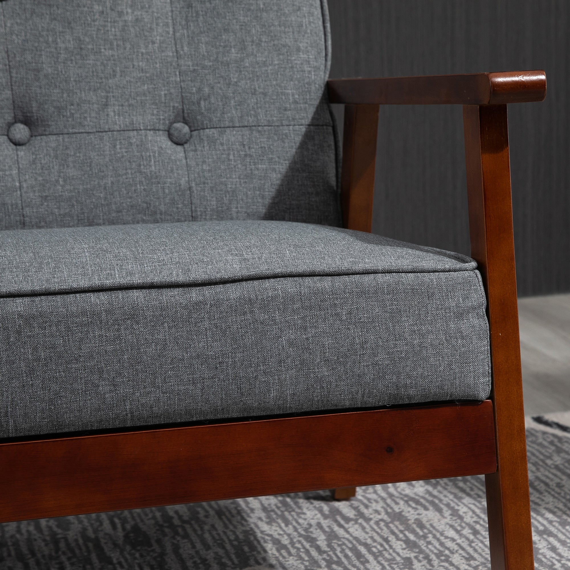 Modern Upholstered 2-Seat Loveseat Sofa with Linen-Touch Fabric and Rubberwood Legs, Grey