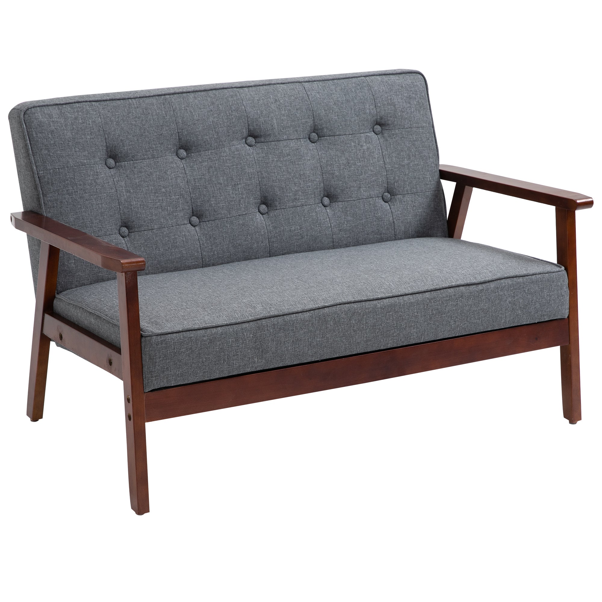Modern Upholstered 2-Seat Loveseat Sofa with Linen-Touch Fabric and Rubberwood Legs, Grey