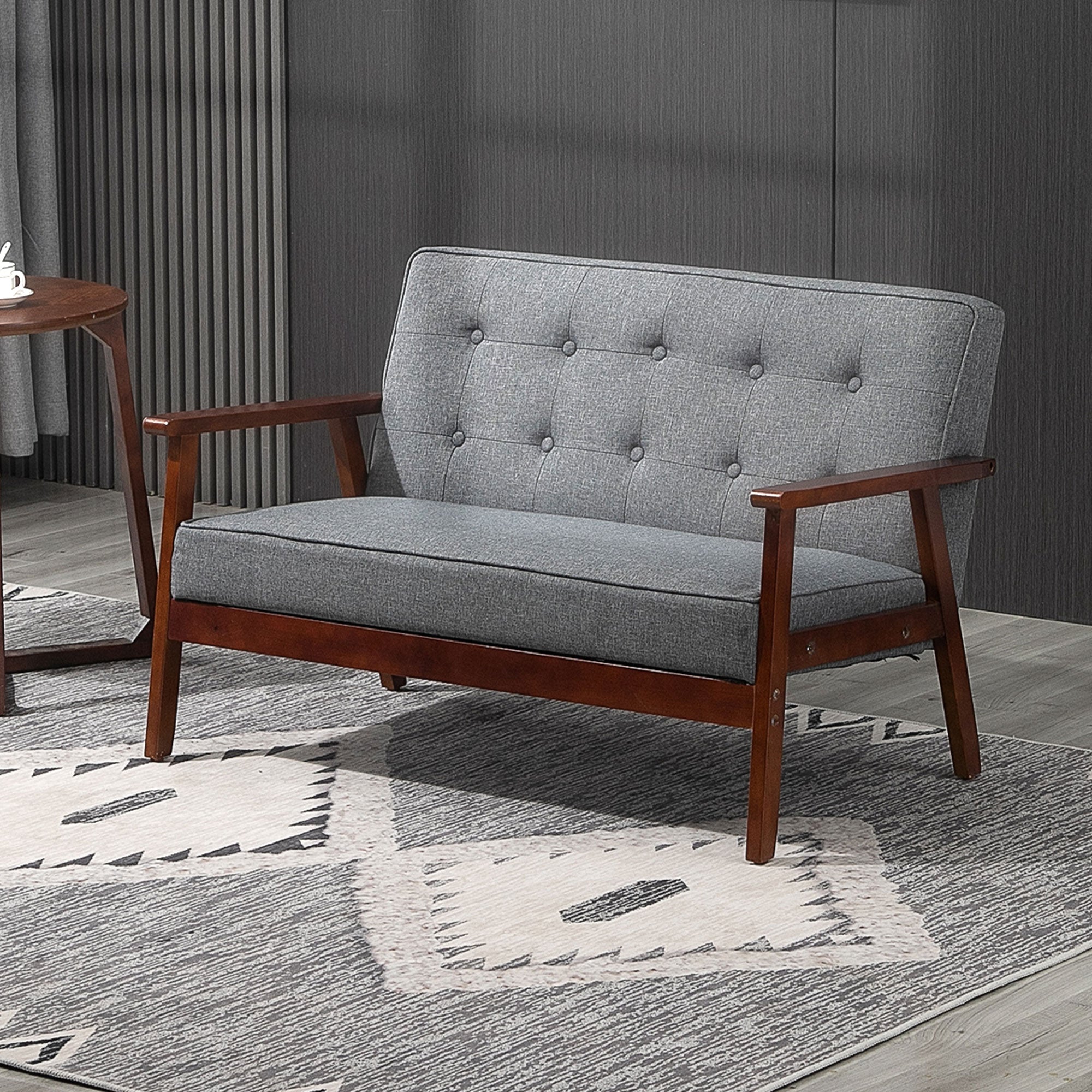 Modern Upholstered 2-Seat Loveseat Sofa with Linen-Touch Fabric and Rubberwood Legs, Grey