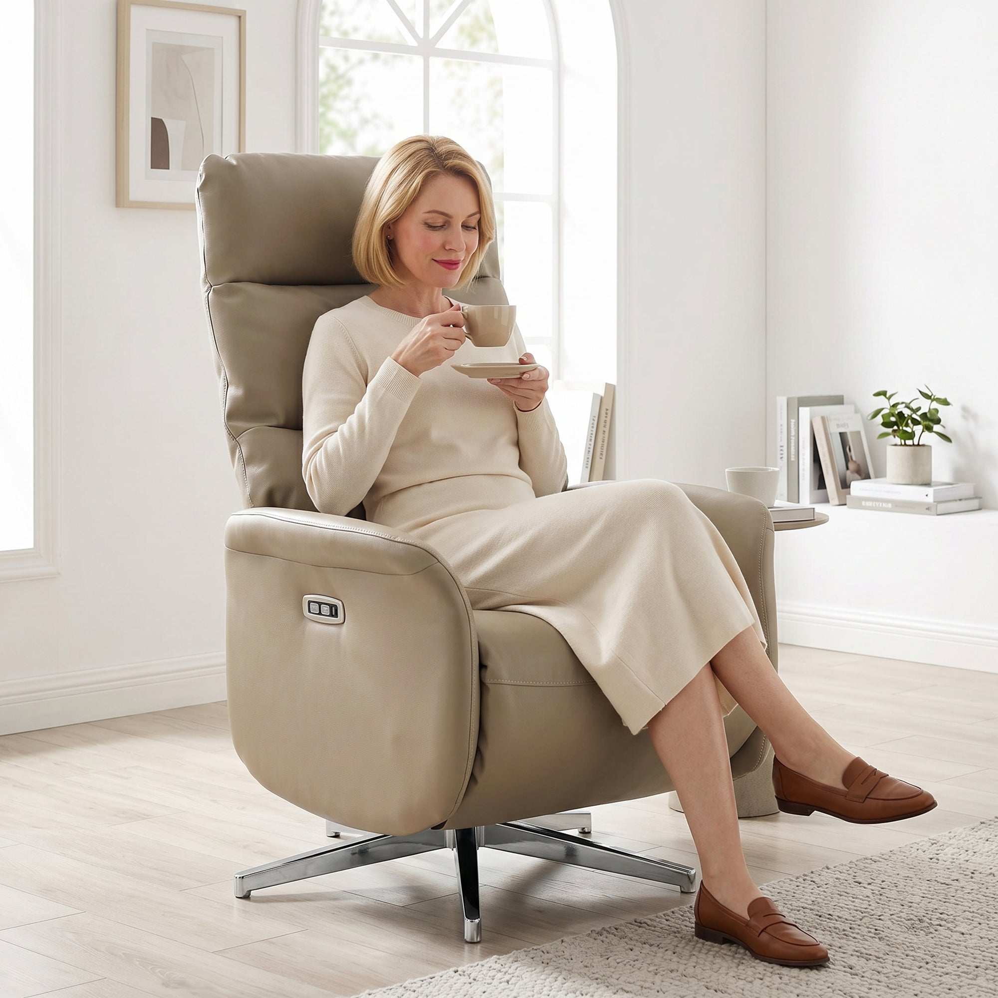 Electric Recliner Armchair, PU Leather Swivel Recliner Chair with Type C+USB, 160° Reclining Chair with Adjustable Leg Rest for Home Living Room Theater, Brown