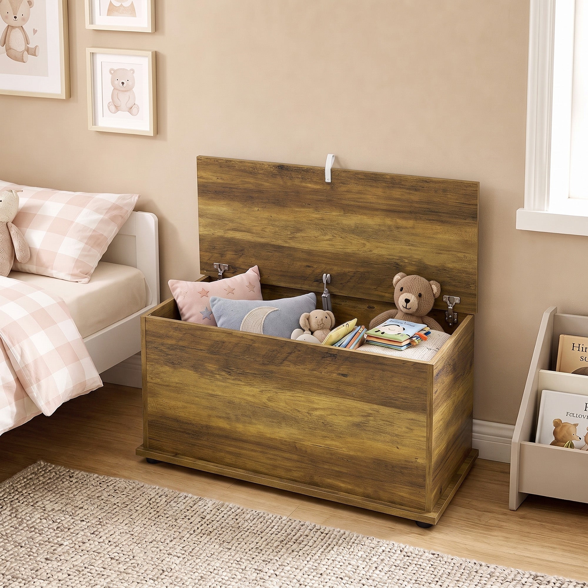 Storage Chest, Large 102L Blanket Box, Shoe Bench with Safety Hinged Lid, Storage Trunk, Bed End Bench for Bedroom, Hallway, Living room, Playroom, 80 x 40 x 45cm, Brown