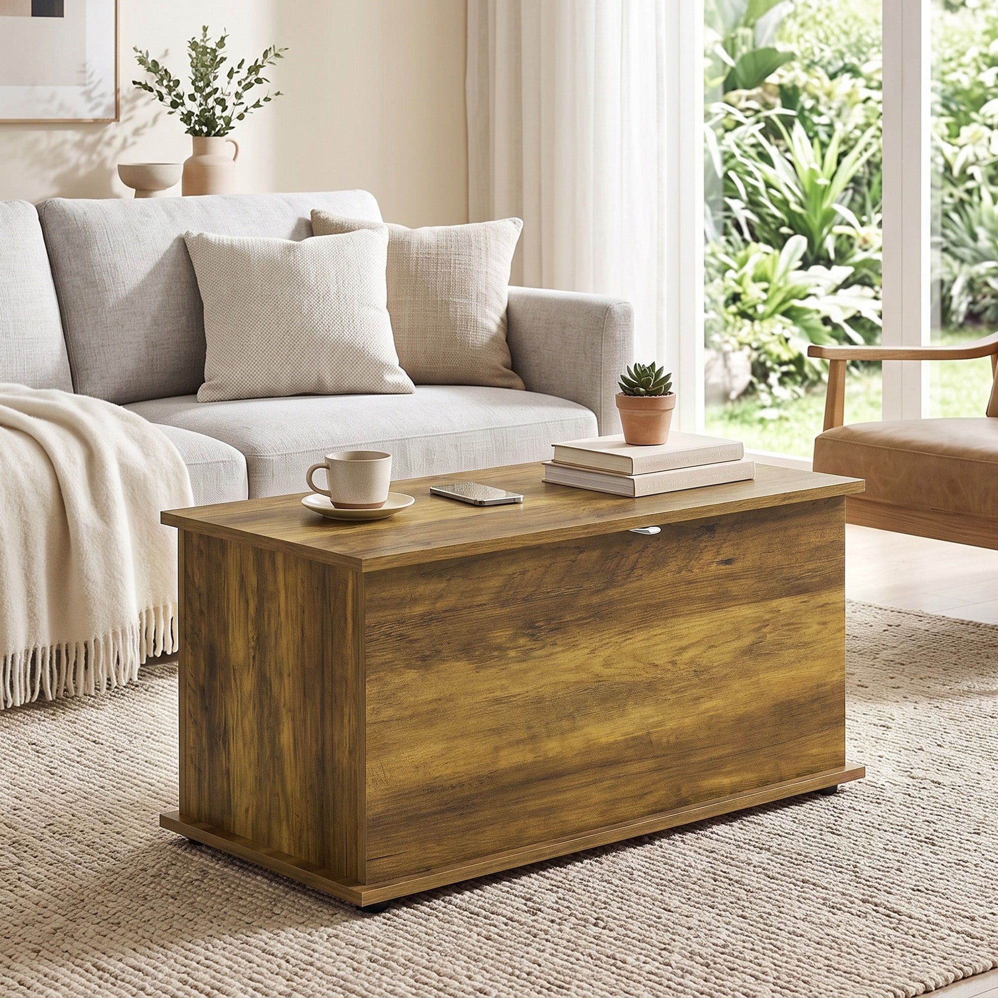 Storage Chest, Large 102L Blanket Box, Shoe Bench with Safety Hinged Lid, Storage Trunk, Bed End Bench for Bedroom, Hallway, Living room, Playroom, 80 x 40 x 45cm, Brown