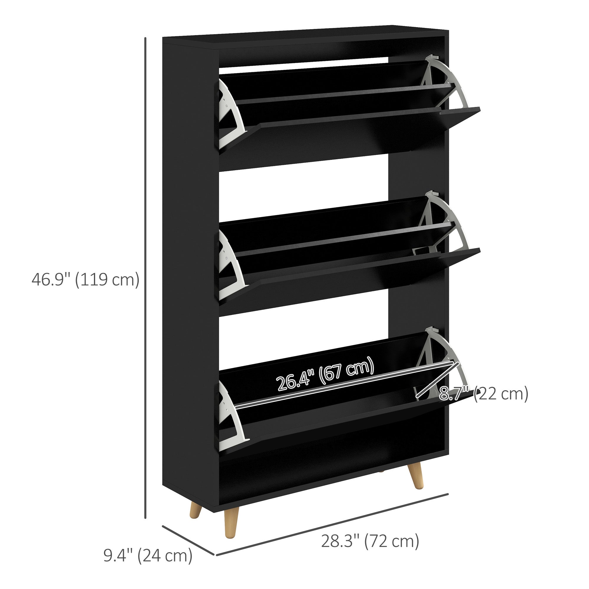 HOMCOM Narrow Shoe Cabinet, Shoe Storage Cabinet with 3 Flip Drawers and Adjustable Shelves, Entryway Shoe Rack Cabinet for 18-24 Pair of Shoes, Black