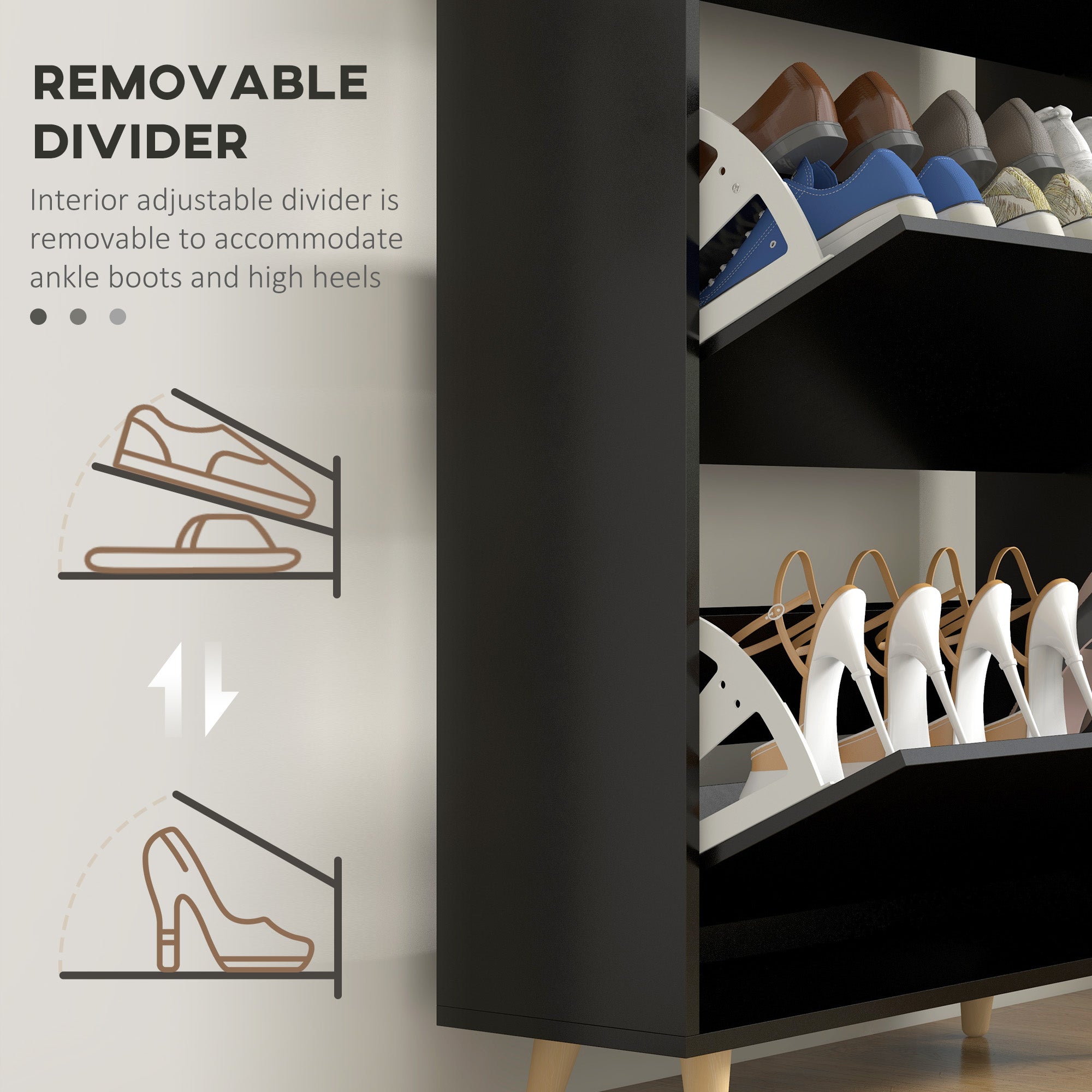 HOMCOM Narrow Shoe Cabinet, Shoe Storage Cabinet with 3 Flip Drawers and Adjustable Shelves, Entryway Shoe Rack Cabinet for 18-24 Pair of Shoes, Black