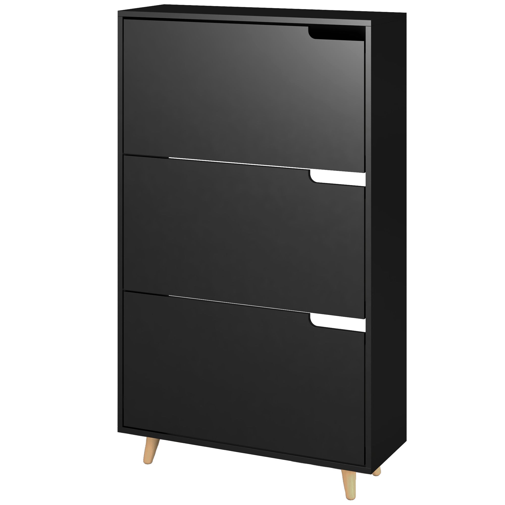 HOMCOM Narrow Shoe Cabinet, Shoe Storage Cabinet with 3 Flip Drawers and Adjustable Shelves, Entryway Shoe Rack Cabinet for 18-24 Pair of Shoes, Black