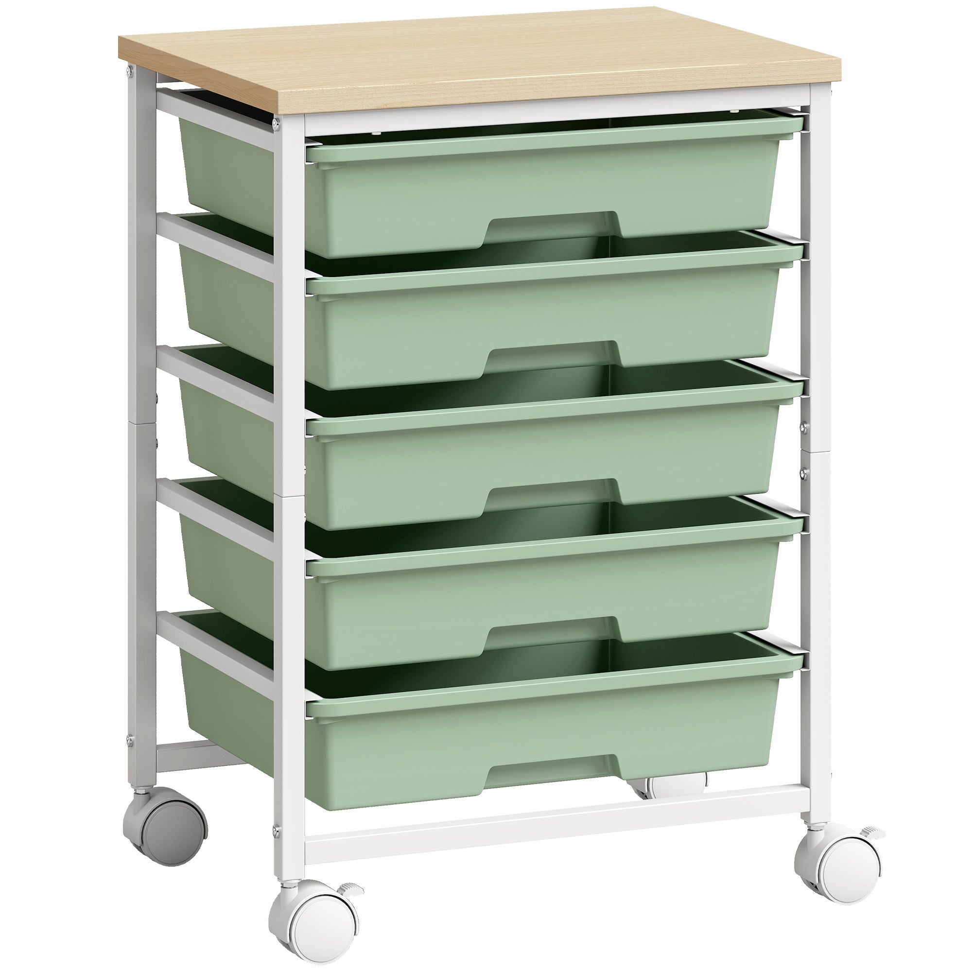 6-Tier Storage Trolley on Wheels, Metal Kitchen Rolling Cart with 5 Pull-Out Drawers, Kitchen Storage Rack for Living Room, Dining Room, Bedroom, Bathroom, Green