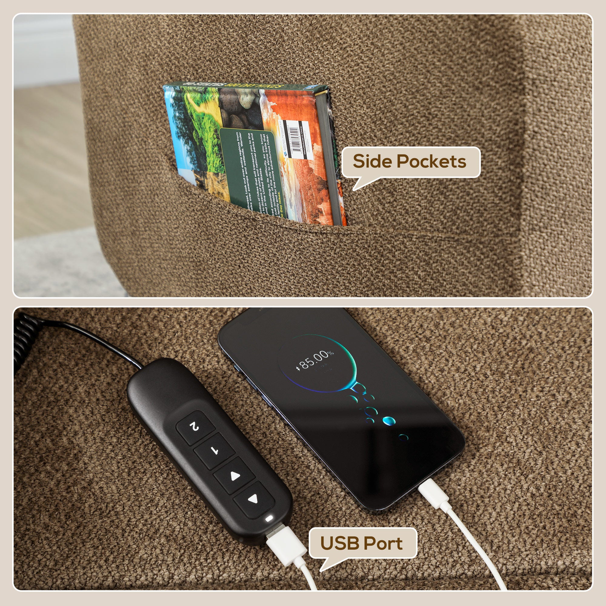 Power Lift Recliner Chair for Elderly with Massage, Electric Recliner with Side Pockets, Remote, 2 Memory Buttons, Footrest, Quiet Reclining Chair for Living Room, Brown