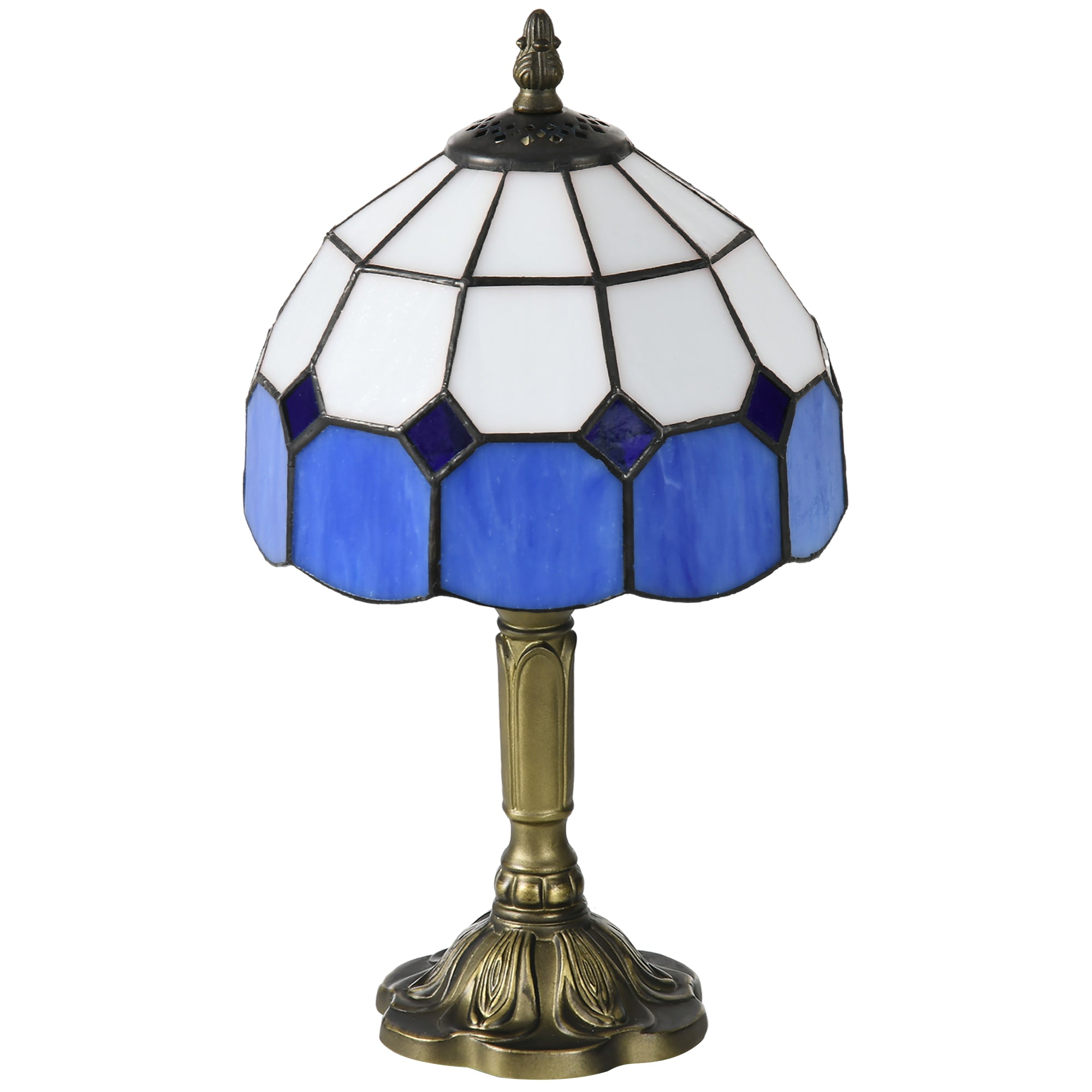 HOMCOM Handmade Stained Glass Table Lamp, Antique Bedside Lamp for Bedroom, Living room, Home, Nightstand, Decorative Night Light, Blue
