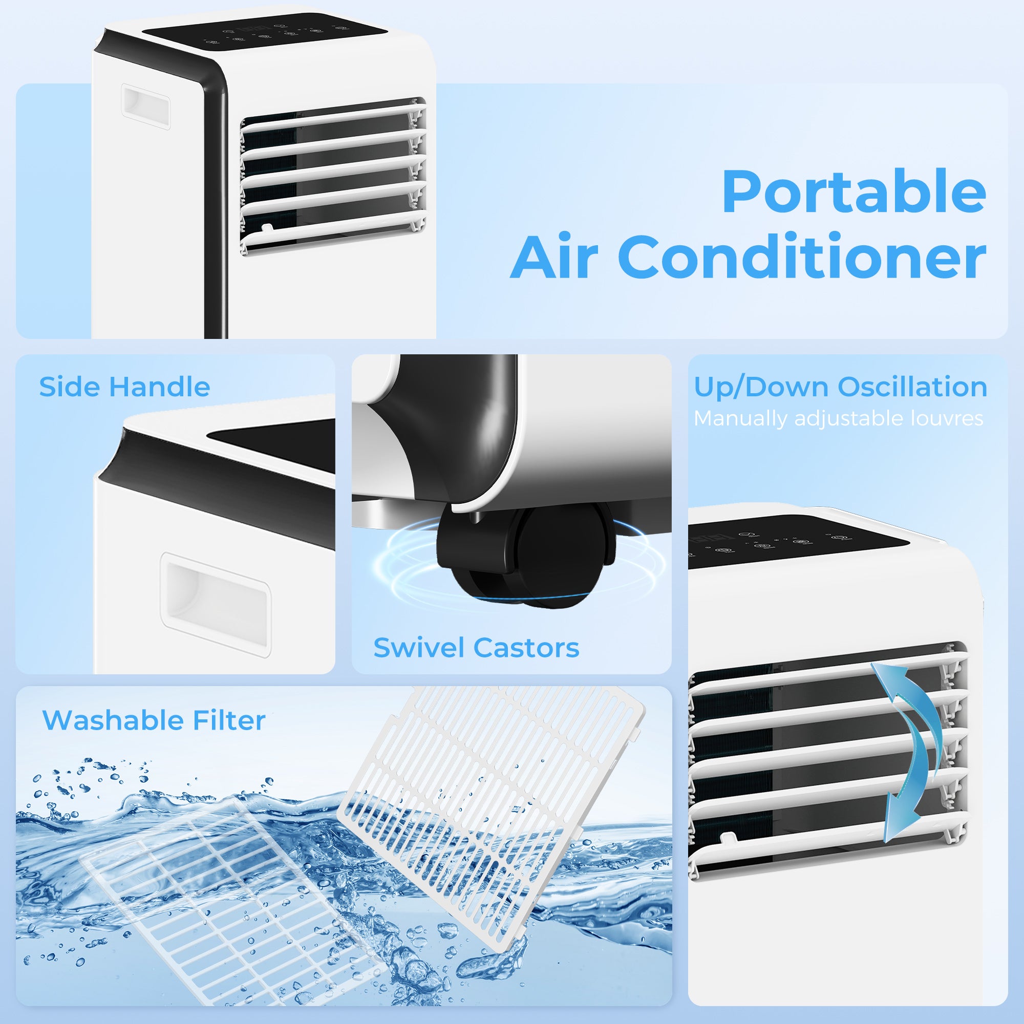 Portable Air Conditioner 9000 BTU, 4-in-1 Air Conditioning Unit with Cooling, Dehumidifier, Fan, Sleep Mode, Remote Control, 24H Timer, 2 Speeds, Child Lock, Window Kit, for Room up to 28 m²