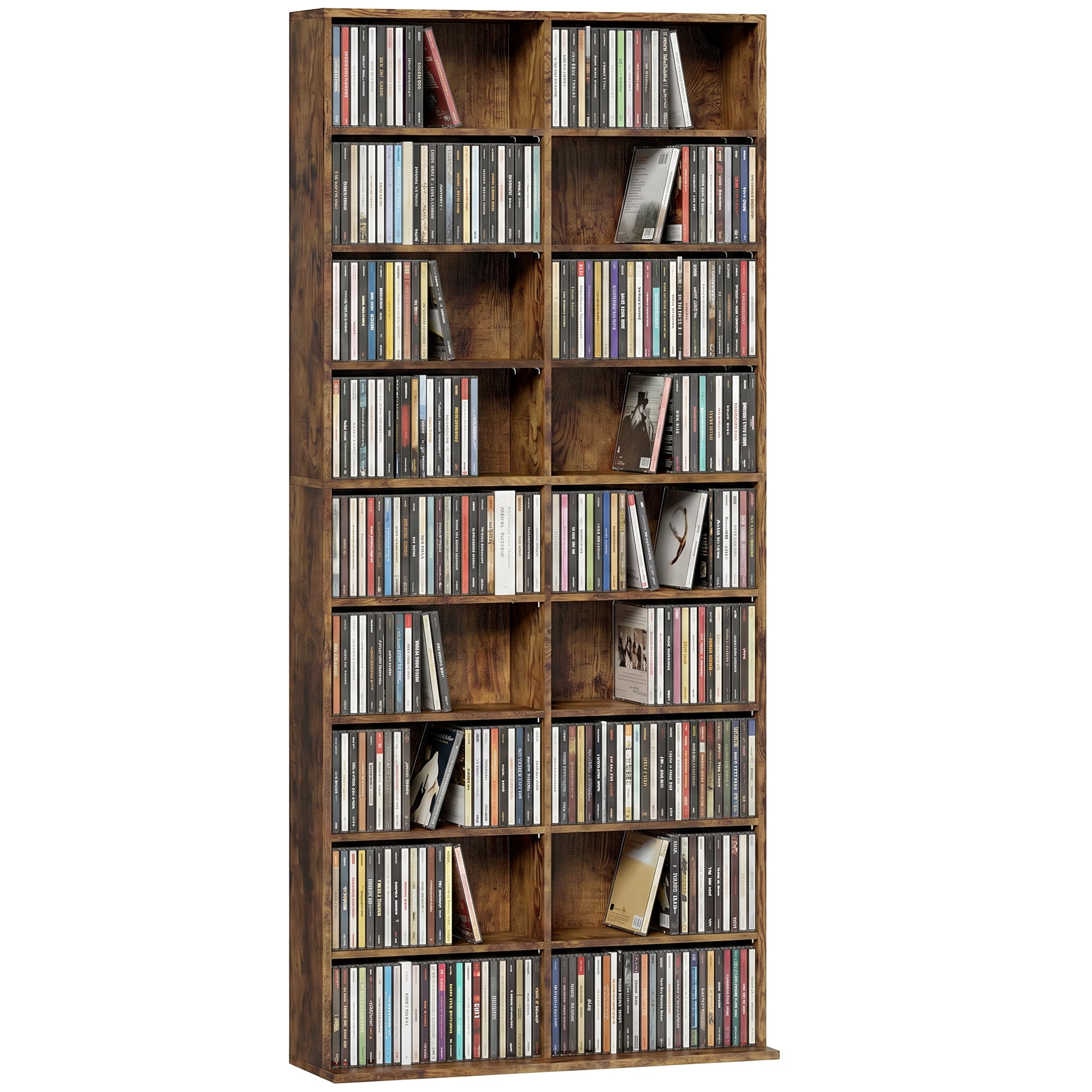 640 CD/360 DVD Storage Unit, Blu-ray Media Storage Shelf with 18 Compartments and 14 Adjustable Shelves, CD Tower for Living Room, Bedroom, Office, Rustic Brown