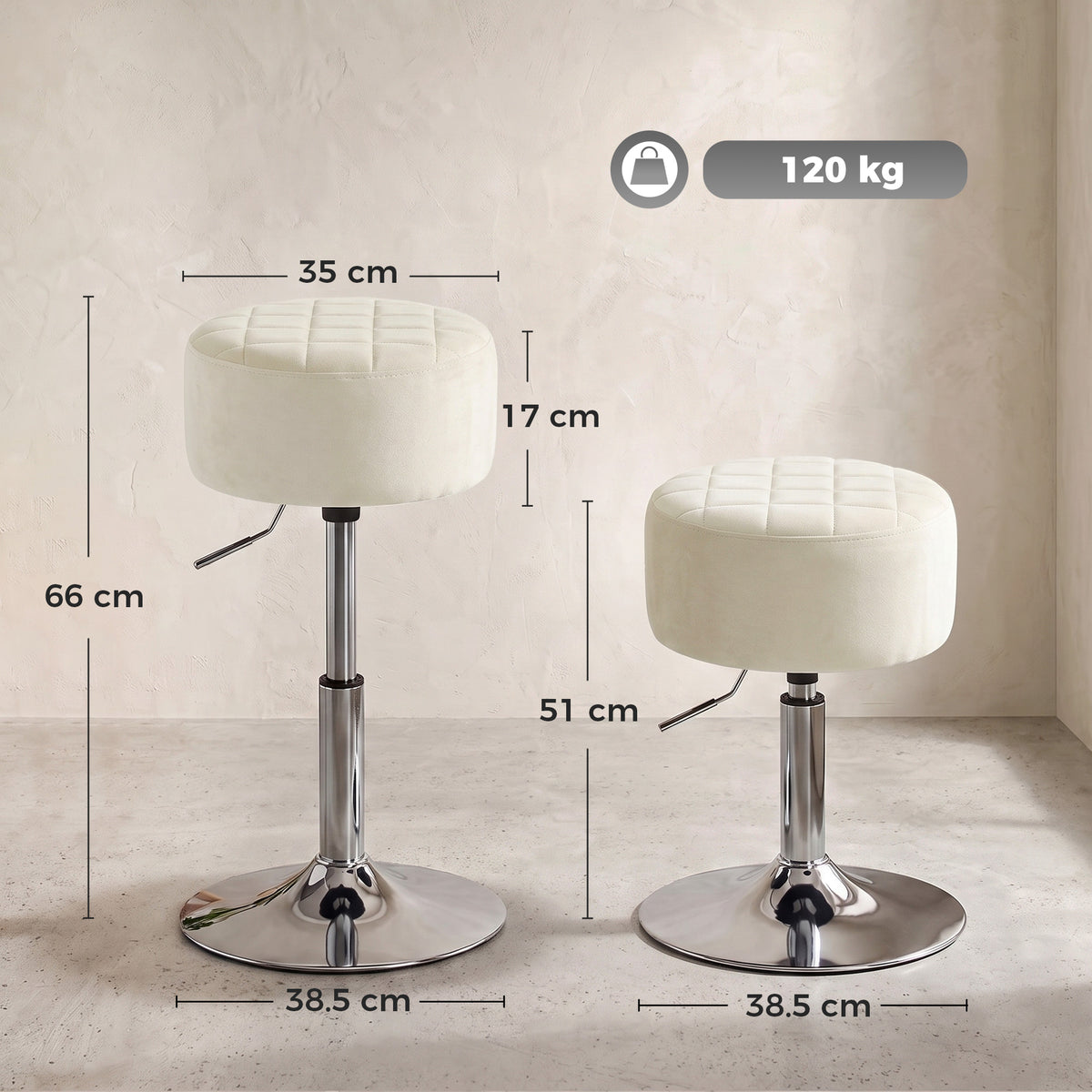 Bar Stool, Modern Adjustable Swivel Barstool with Velvet-Feel Seat, Kitchen Chair, Counter Height Kitchen Chair, 1 Piece, Beige
