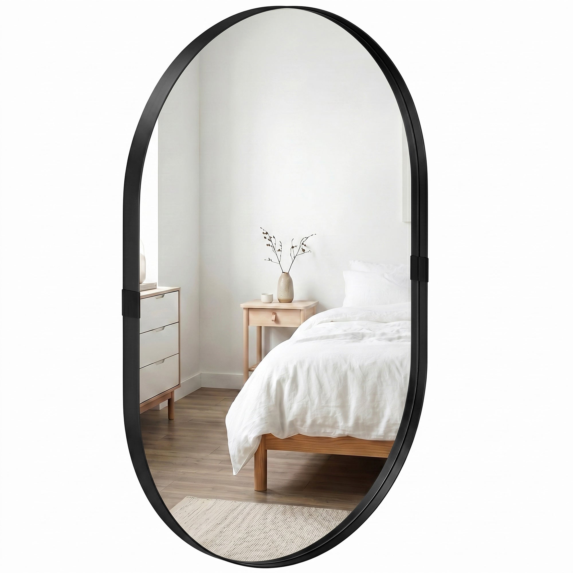 Wall Mirror with Elevated Aluminium Alloy Frame, 60 x 90 cm Bathroom Mirror with Tempered Glass for Living Room, Bedroom, Hallway, Black