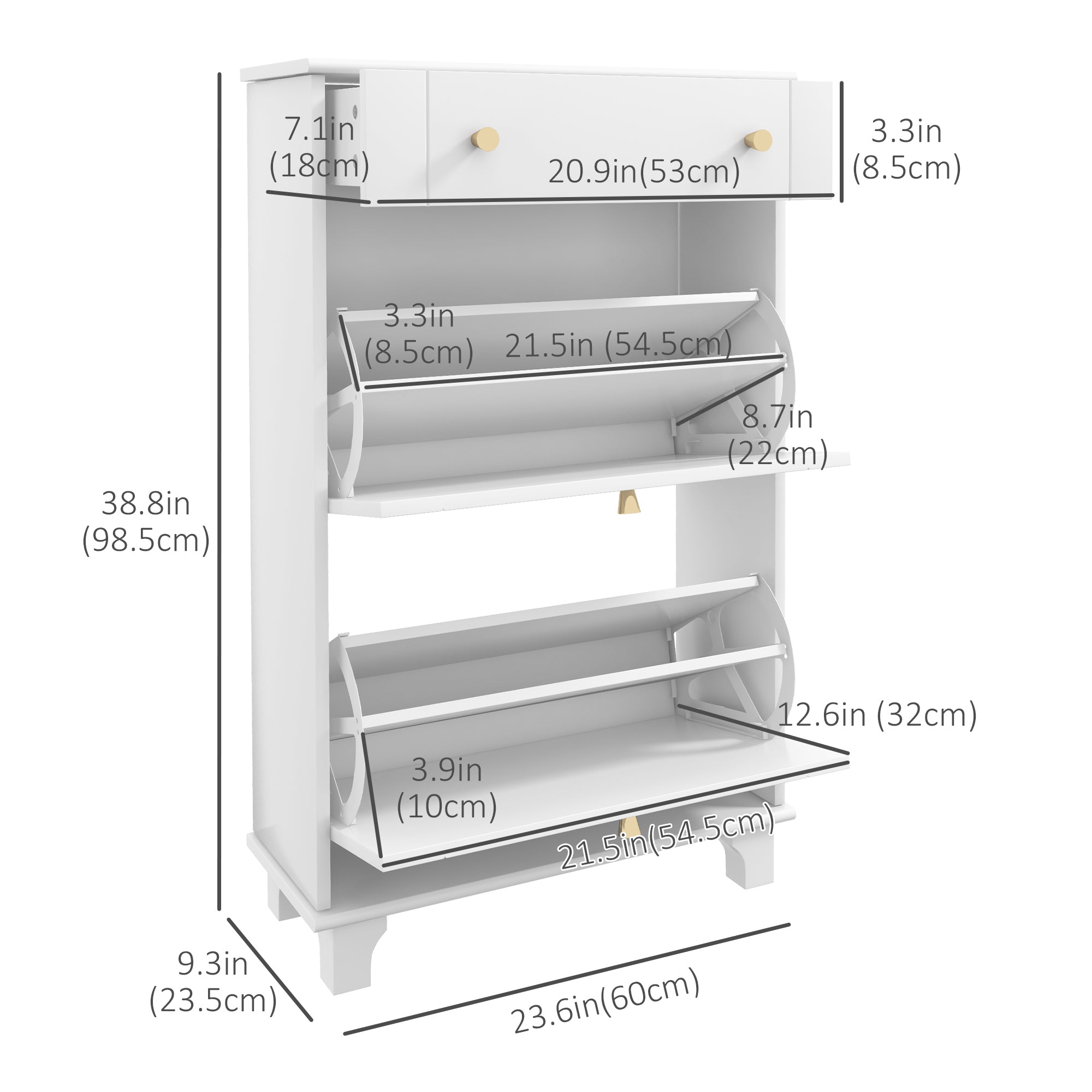 HOMCOM Narrow Shoe Cabinet with 2 Flip Drawers, Modern Shoe Storage Cabinet with Adjustable Shelves for Entryway, Hallway, Holds 8 Pairs of Shoes, White