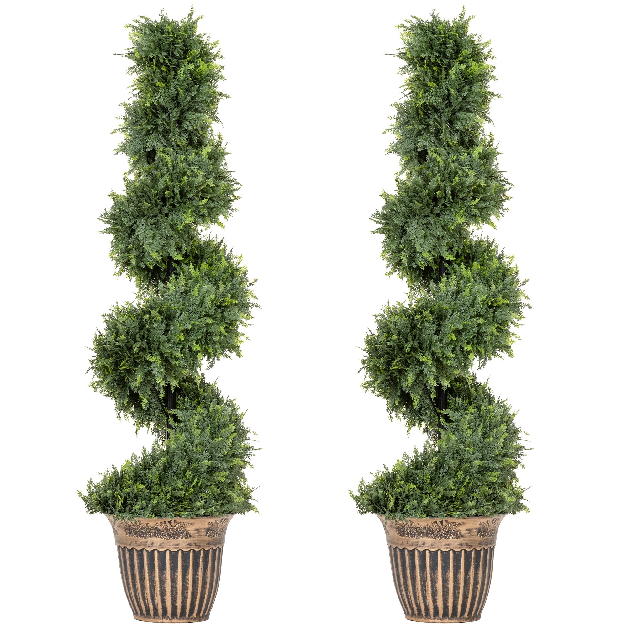 Set of 2 Decorative Artificial Plants Topiary Spiral Cypress Trees in Pot, Fake Plants for Home Indoor Outdoor Decor, 120cm, Green