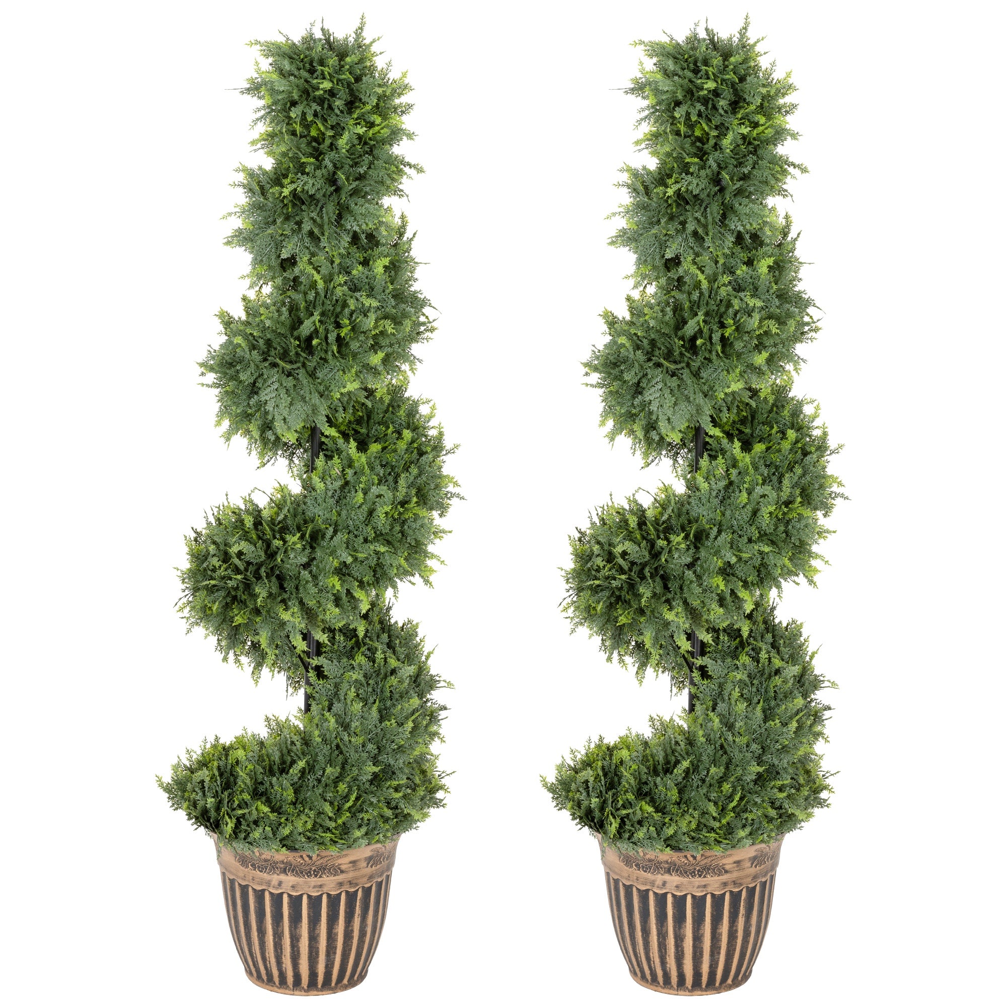 Set of 2 Decorative Artificial Plants Topiary Spiral Cypress Trees in Pot, Fake Plants for Home Indoor Outdoor Decor, 120cm, Green