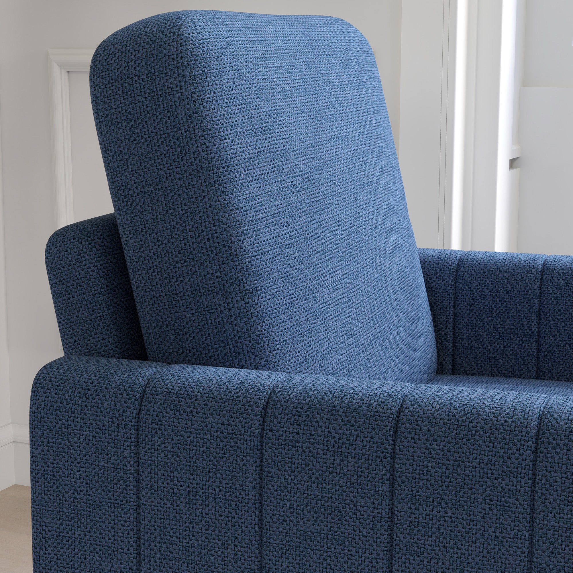 HOMCOM Armchair, Channel Tufted Modern Fabric Accent Chair, Comfy Upholstered Reading Lounge with Spring Cushion, Back Pillow, for Living Room, Bedroom, Office, Blue