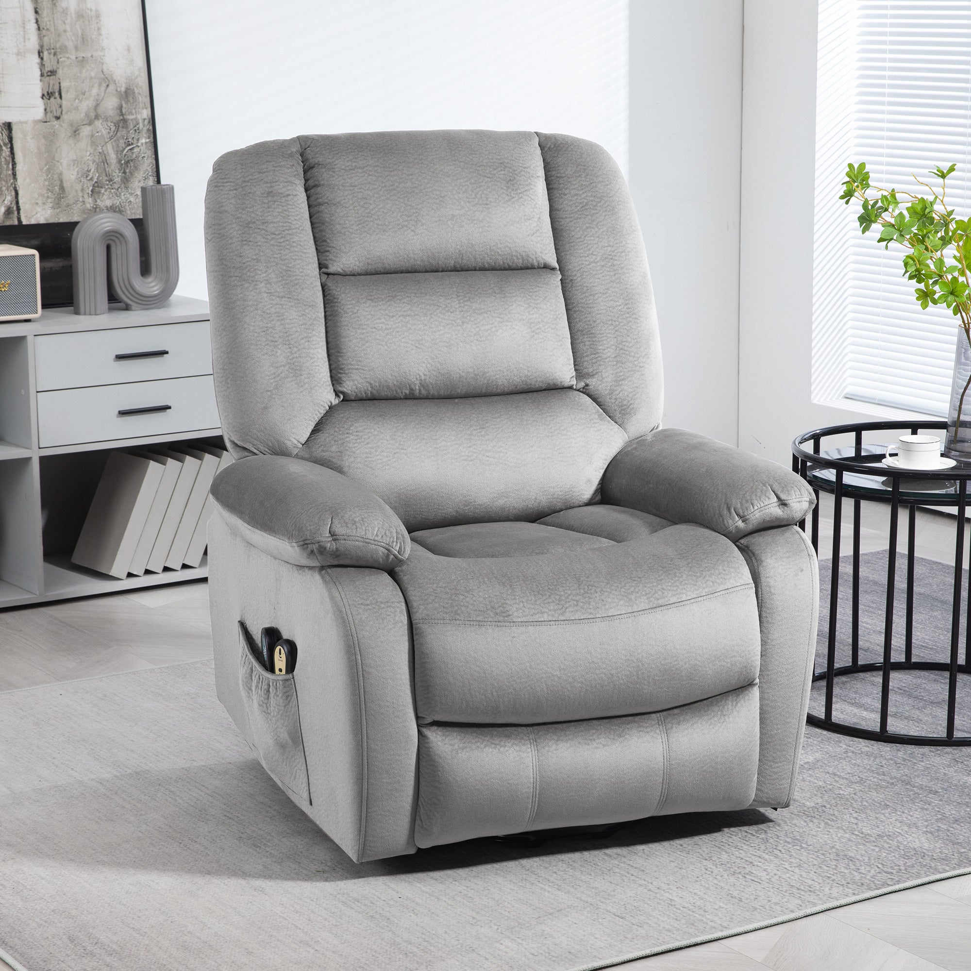 HOMCOM Power Lift Riser and Recliner Chair with Vibration Massage and Heat, Velvet Fabric Electric Recliner Armchair for Elderly with Remote Controllers, Side Pocket, Quick Assembly, Grey