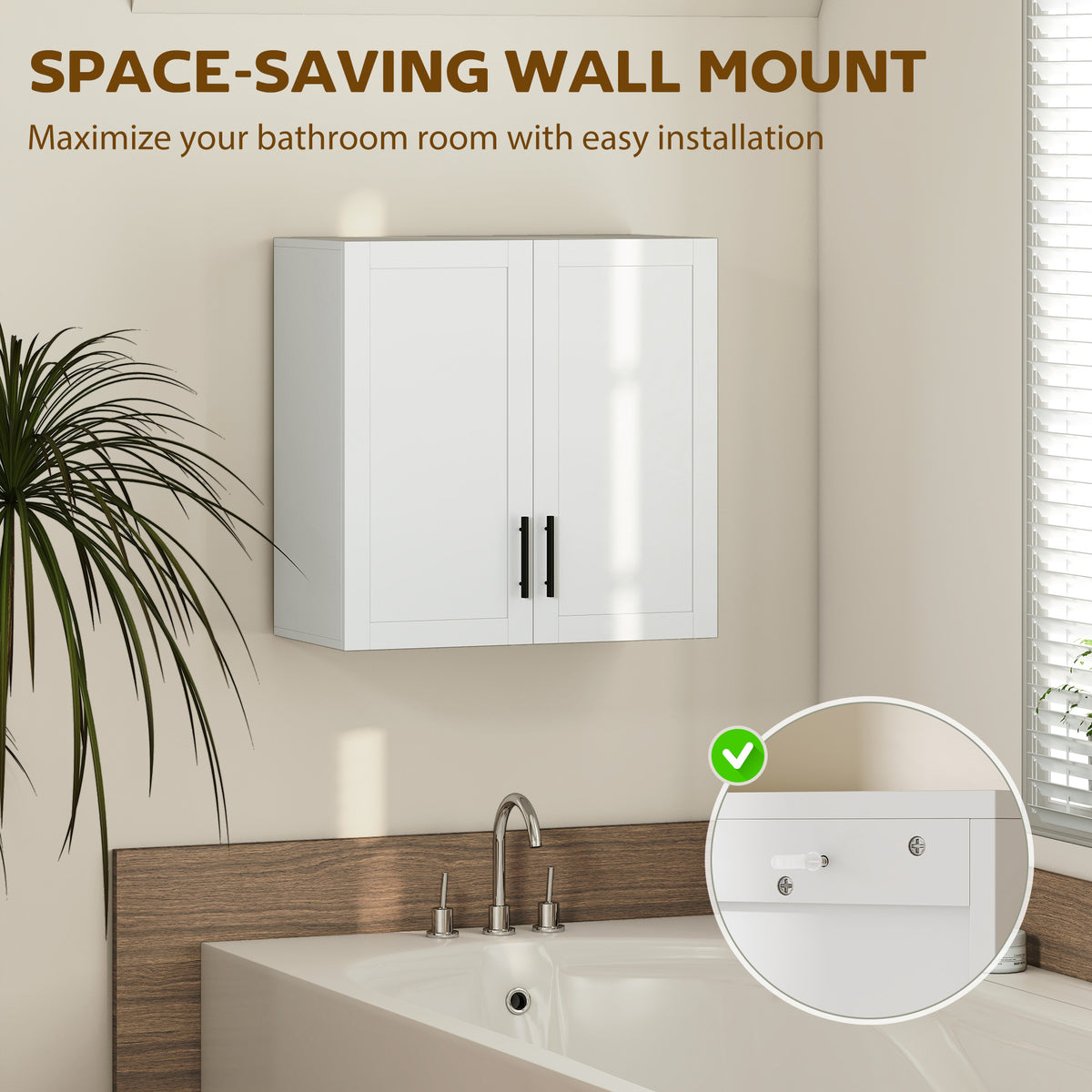 Bathroom Wall Cabinet, Wall Mounted Over the Toilet Space Saver with 2 Doors and Adjustable Shelf Storage for Bathroom, White