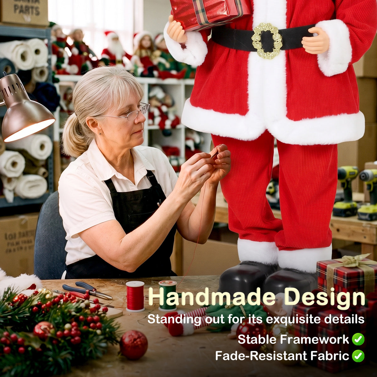 4ft Life Size Singing Dancing Santa Claus, 120 cm Standing Musical Animated Santa with Elf, Gift Box, Handcrafted, Sound Touch Activated, Moving Christmas Figure Decoration
