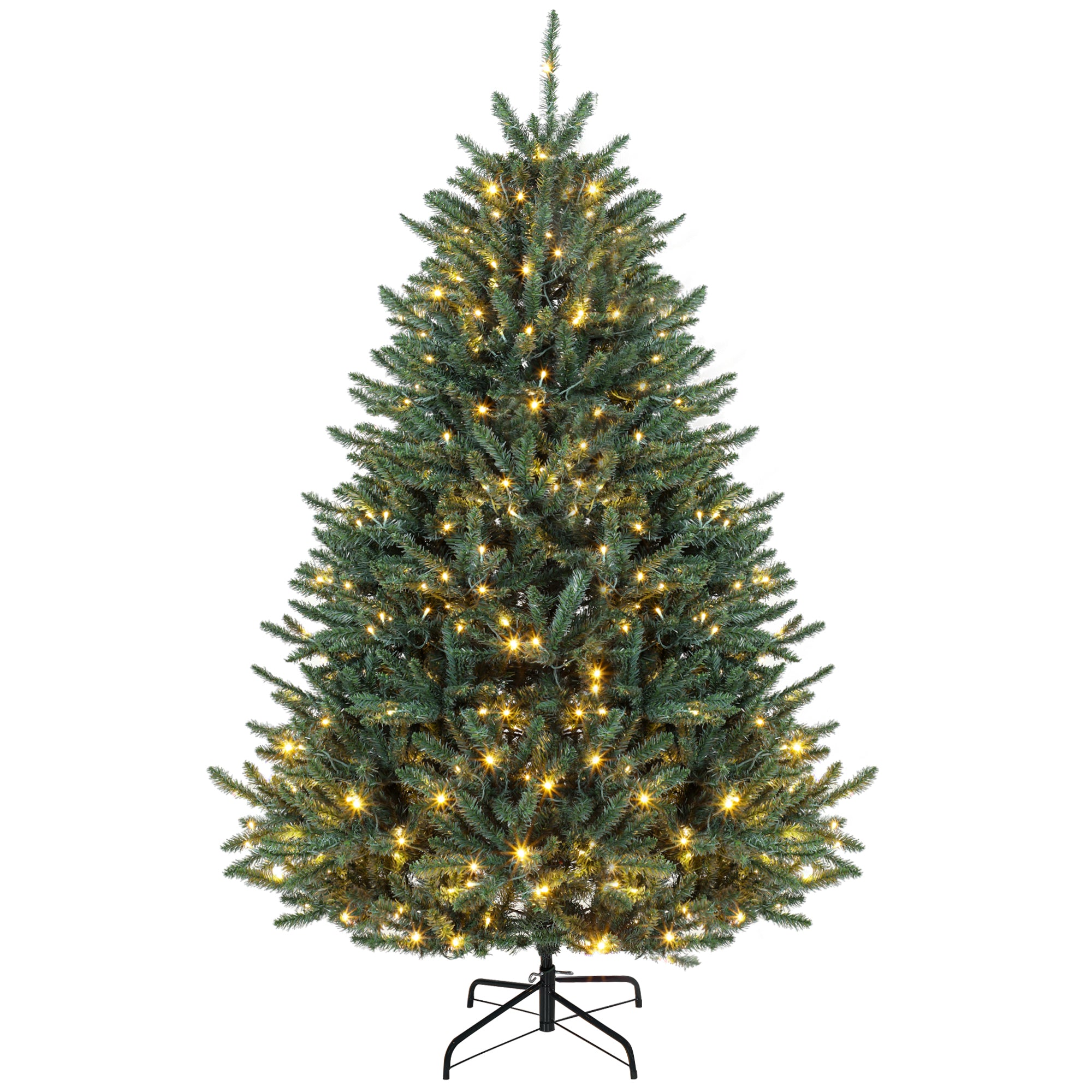 6ft Prelit Christmas Tree, Wide Colorado Blue Spruce, Easy Plug, Artificial Hinged Xmas Tree with 480 Warm White & Multi-Color LED Lights, 1492 Tips, Foldable Metal Stand for Holiday, Green