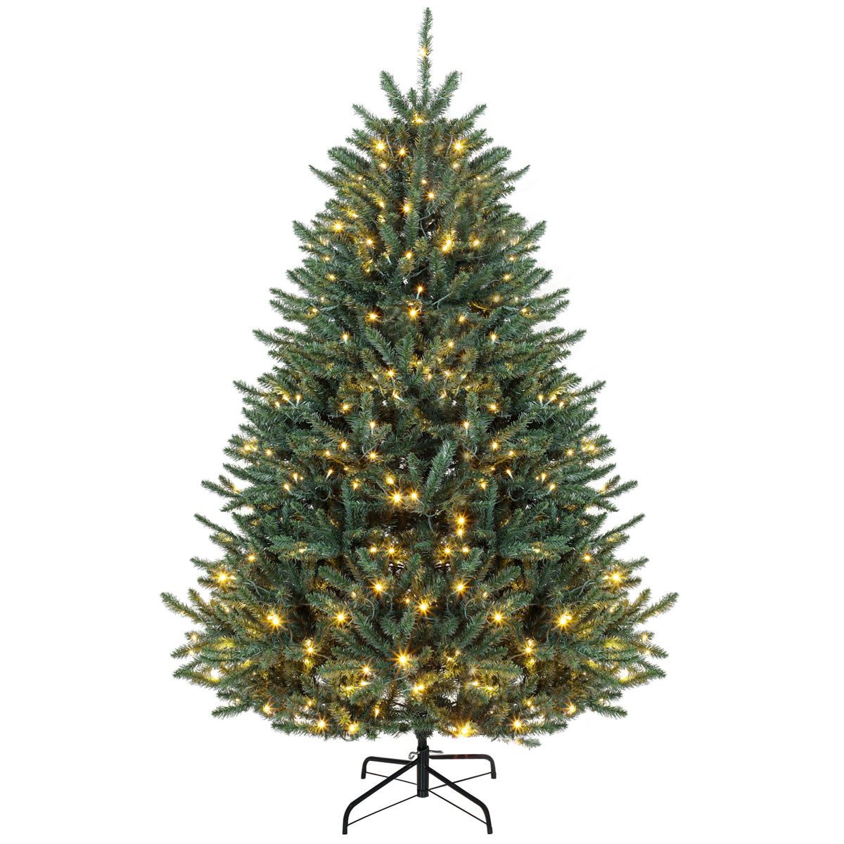 6ft Prelit Christmas Tree, Wide Colorado Blue Spruce, Easy Plug, Artificial Hinged Xmas Tree with 480 Warm White & Multi-Colour LED Lights, 1492 Tips for Holiday, Green
