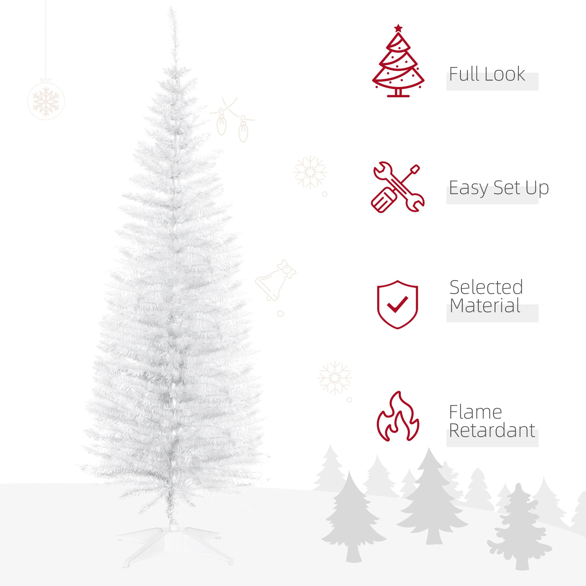 5' Artificial Pencil Christmas Tree Slim Xmas Tree with 294 Branch Tips and Plastic Stand White