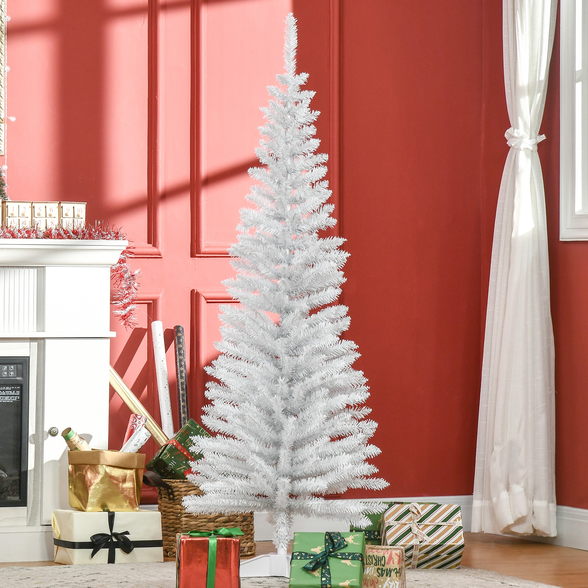 5' Artificial Pencil Christmas Tree Slim Xmas Tree with 294 Branch Tips and Plastic Stand White