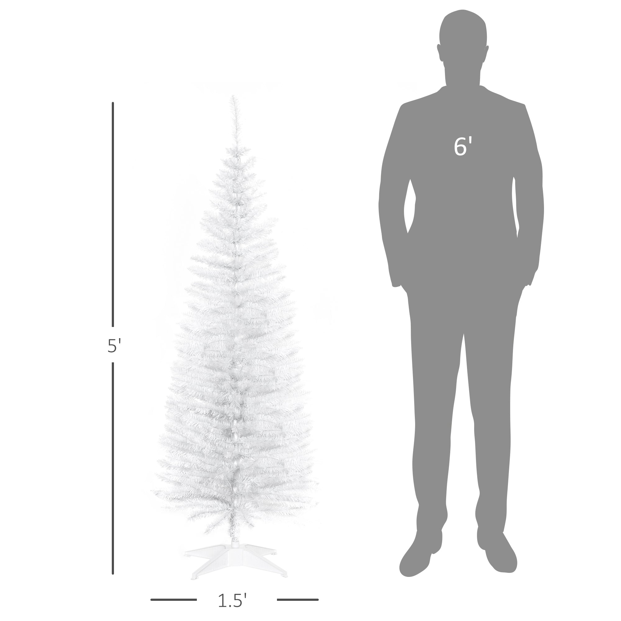 5' Artificial Pencil Christmas Tree Slim Xmas Tree with 294 Branch Tips and Plastic Stand White