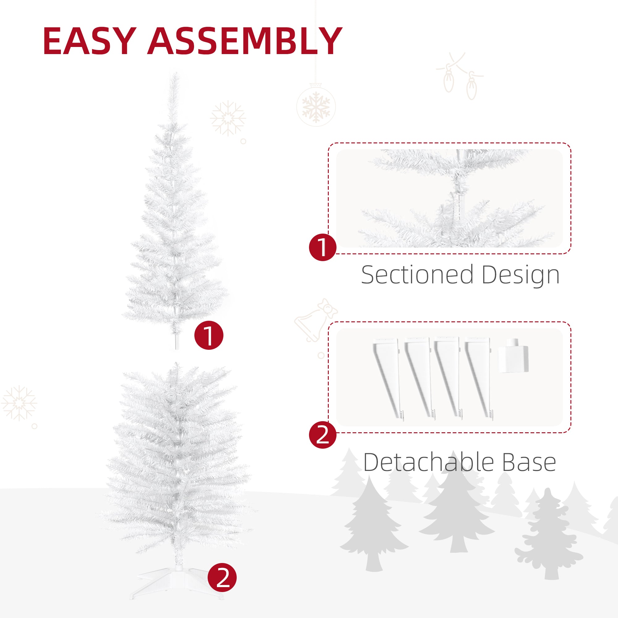 5' Artificial Pencil Christmas Tree Slim Xmas Tree with 294 Branch Tips and Plastic Stand White