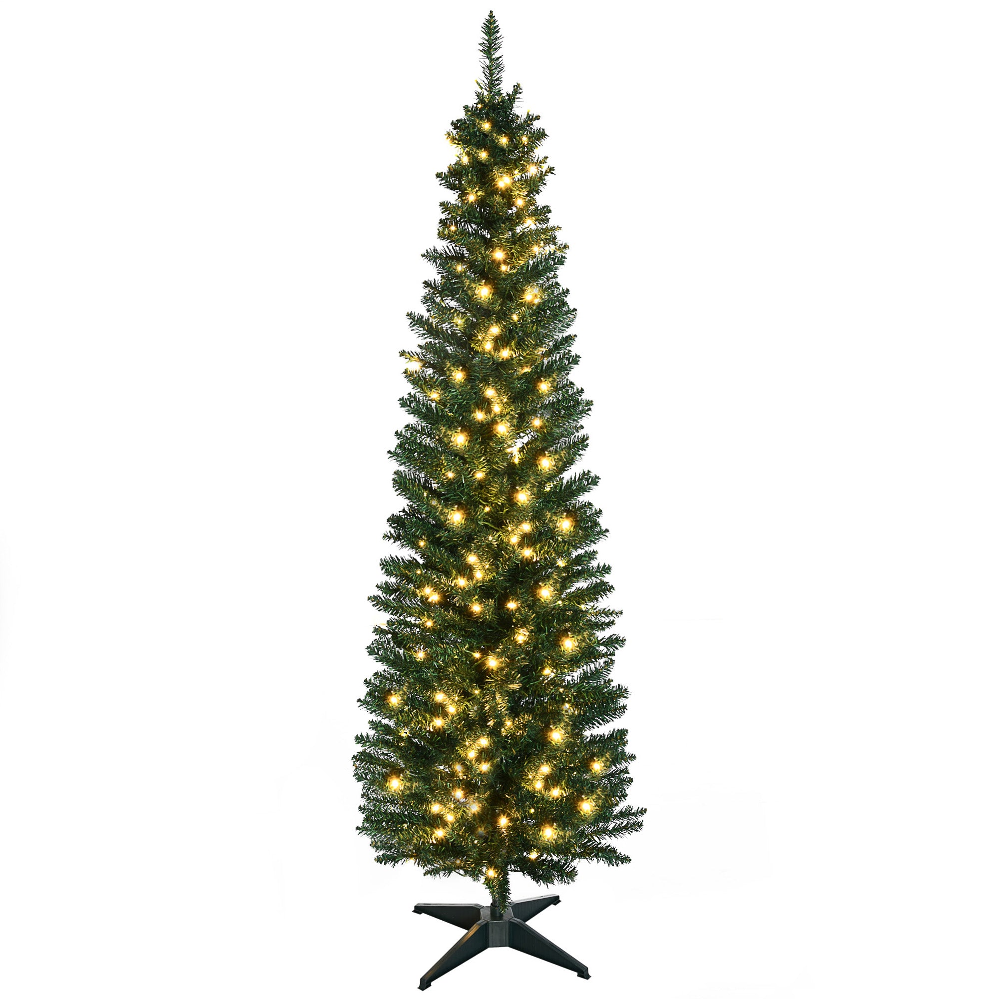 HOMCOM 7 ft Pre-Lit Noble Fir Slim Artificial Christmas Tree with 499 Tips and 200 Warm White LED Lights, Green