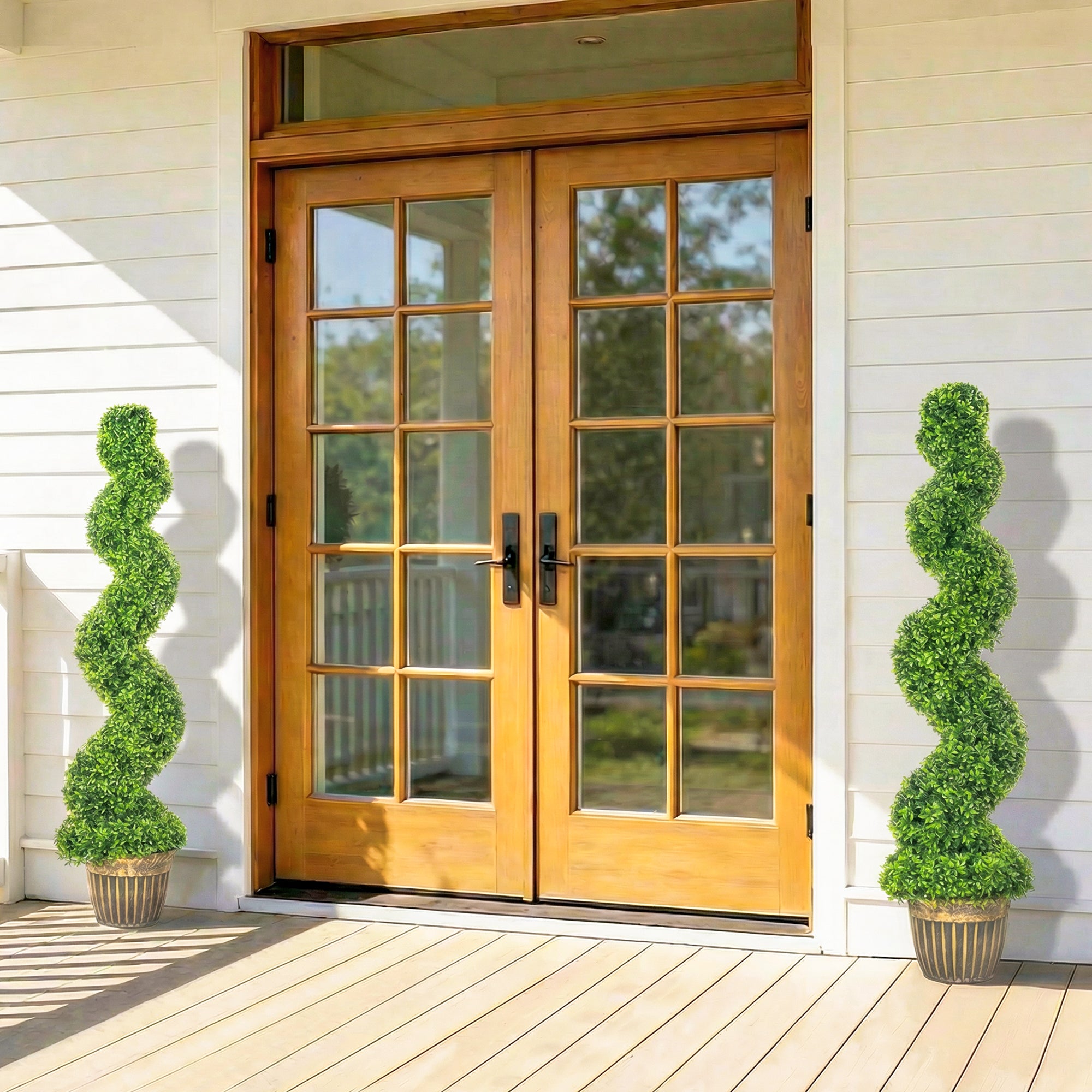 Set of 2 Decorative Artificial Plants Topiary Spiral Boxwood Trees in Pot, Fake Plants for Home Indoor Outdoor Decor, 150cm, Green