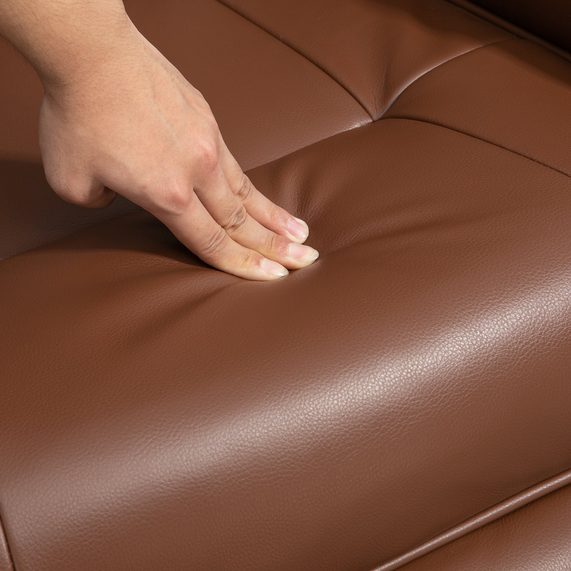 Manual Recliner Chair Armchair Sofa with Faux Leather Upholstered Wooden Base for Living Room Bedroom, Brown
