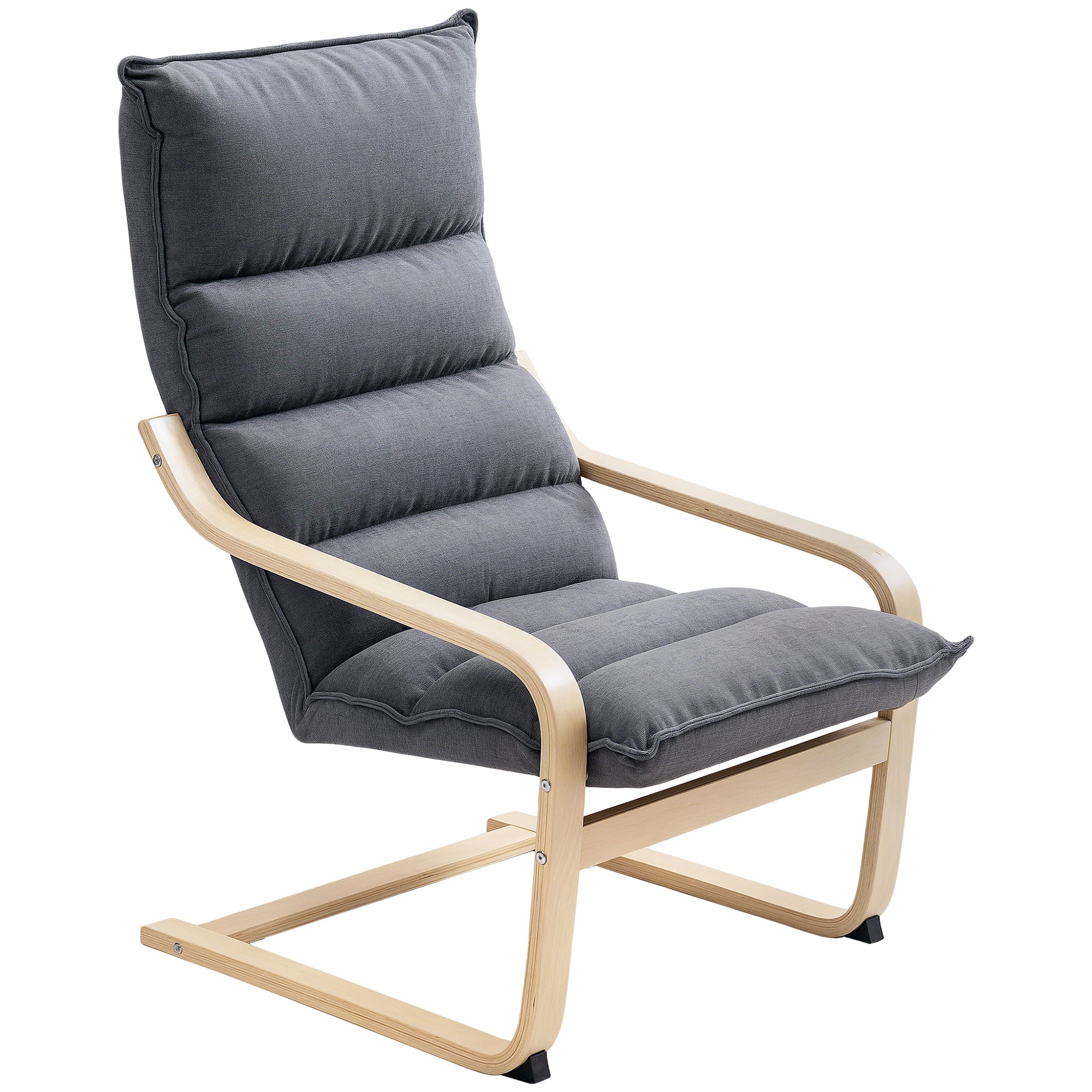 Birch Wood Fabric Modern Armchair, Accent Chair with Curved Leg and Arm, Leisure Lounge Chair for Living Room, Bedroom, Balcony, Office, Grey