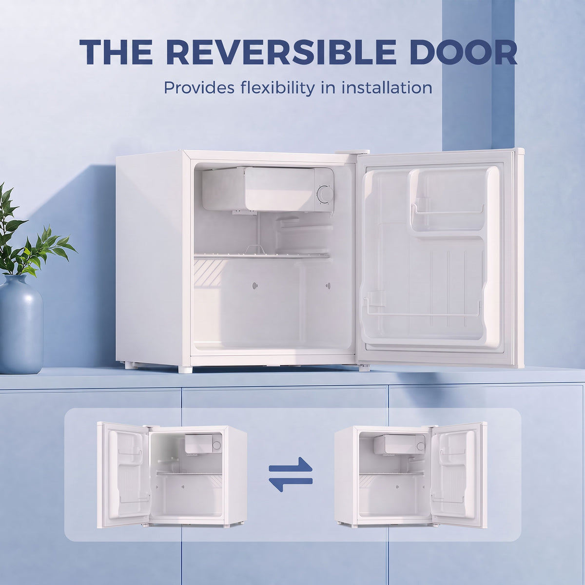Compact Refrigerator, 1.62 Cu Ft Single Door Mini Fridge with Freezer, Adjustable Thermostat, Reversible Door, Energy Saving Fridge for Bedroom, Dorm, Office, White