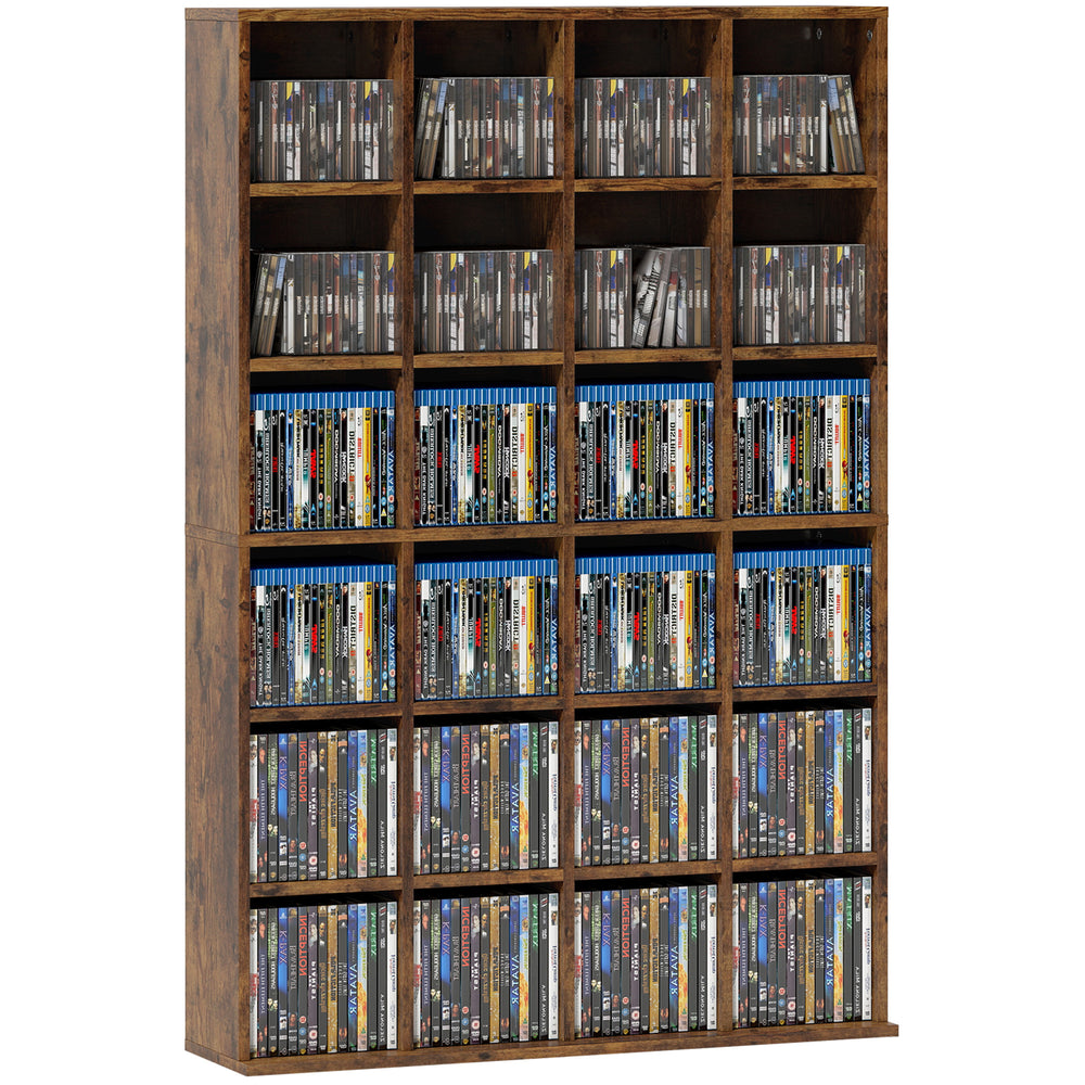 Retro Dvd Rack CD/DVD Storage Shelf with Adjustable Shelves Rustic Brown | HOMCOM