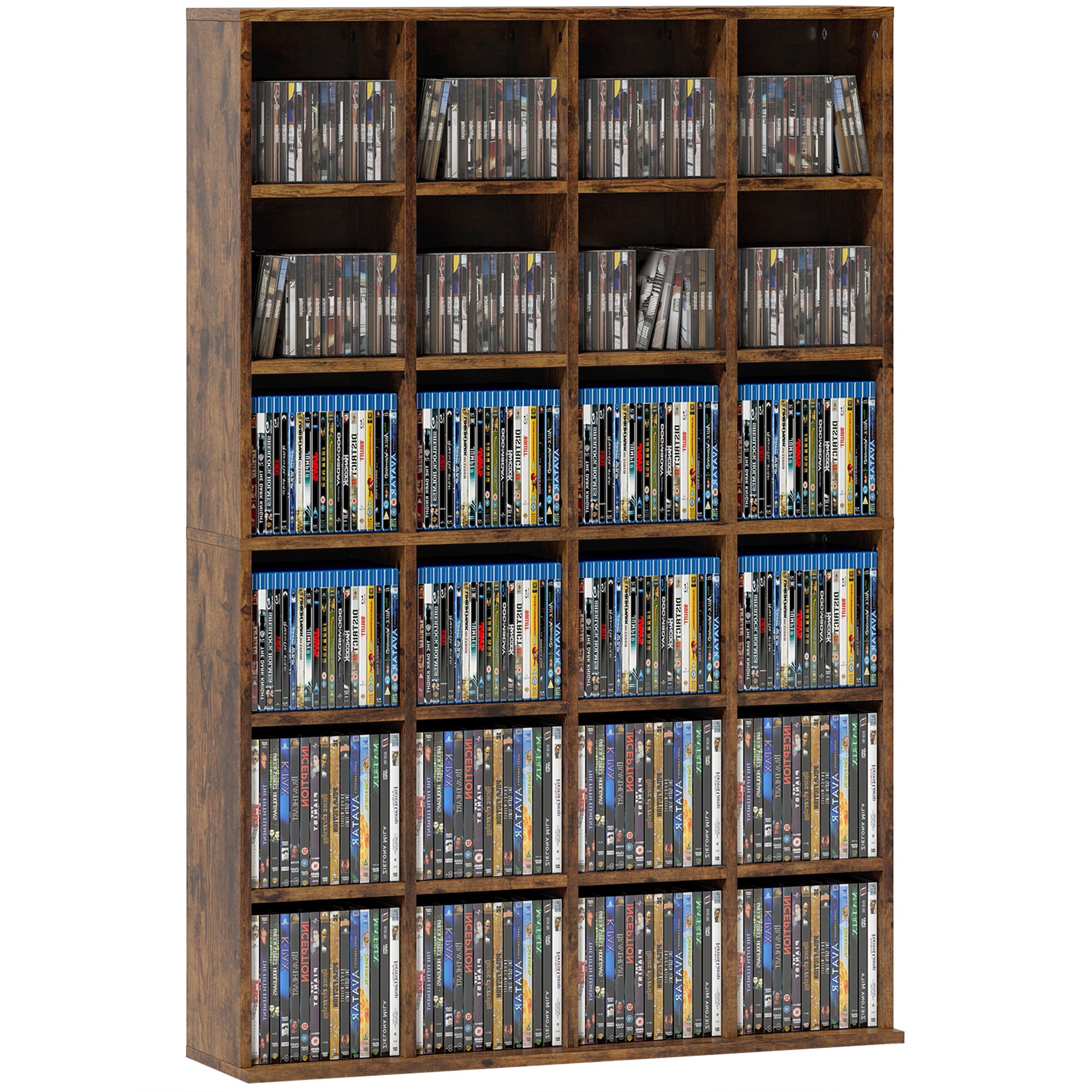 456 CD/ 336 DVD Storage Unit, Media Storage Shelf, Wooden Display Unit with Adjustable Shelves, 89 x 130.5 cm, Rustic Brown