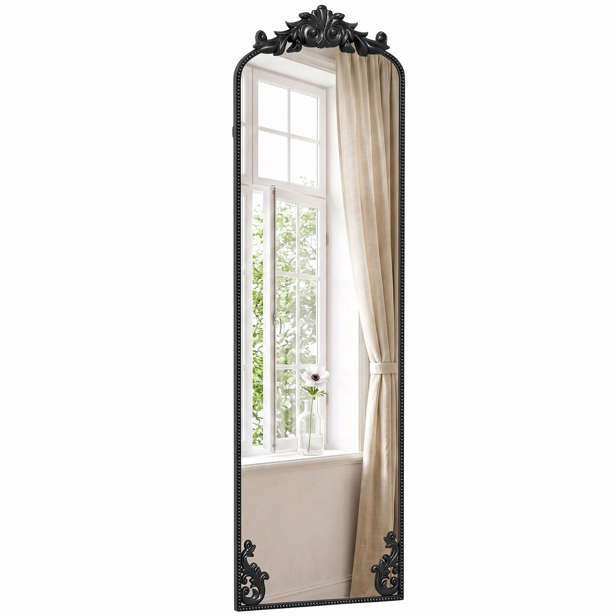 Full Length Mirror, 50 x 160 cm Hanging or Leaning Against Wall Floor Mirror with Baroque Metal Frame for Bedroom, Living Room, Dressing Room, Black