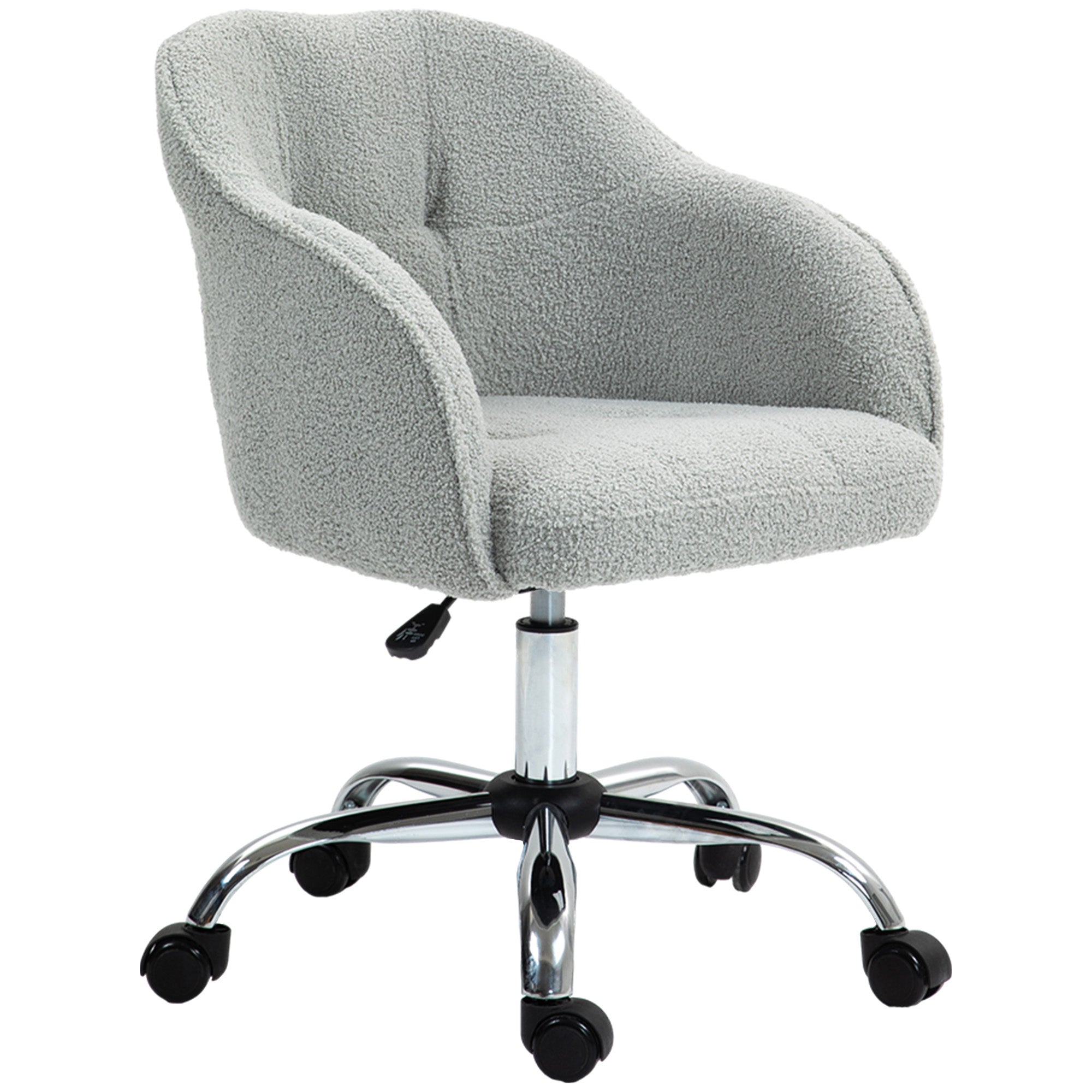 HOMCOM Computer Desk Chair, Fluffy Fabric Swivel Office Chair, Makeup Vanity Chair with Height Adjustable, Wheels, for Home Study Bedroom, Grey