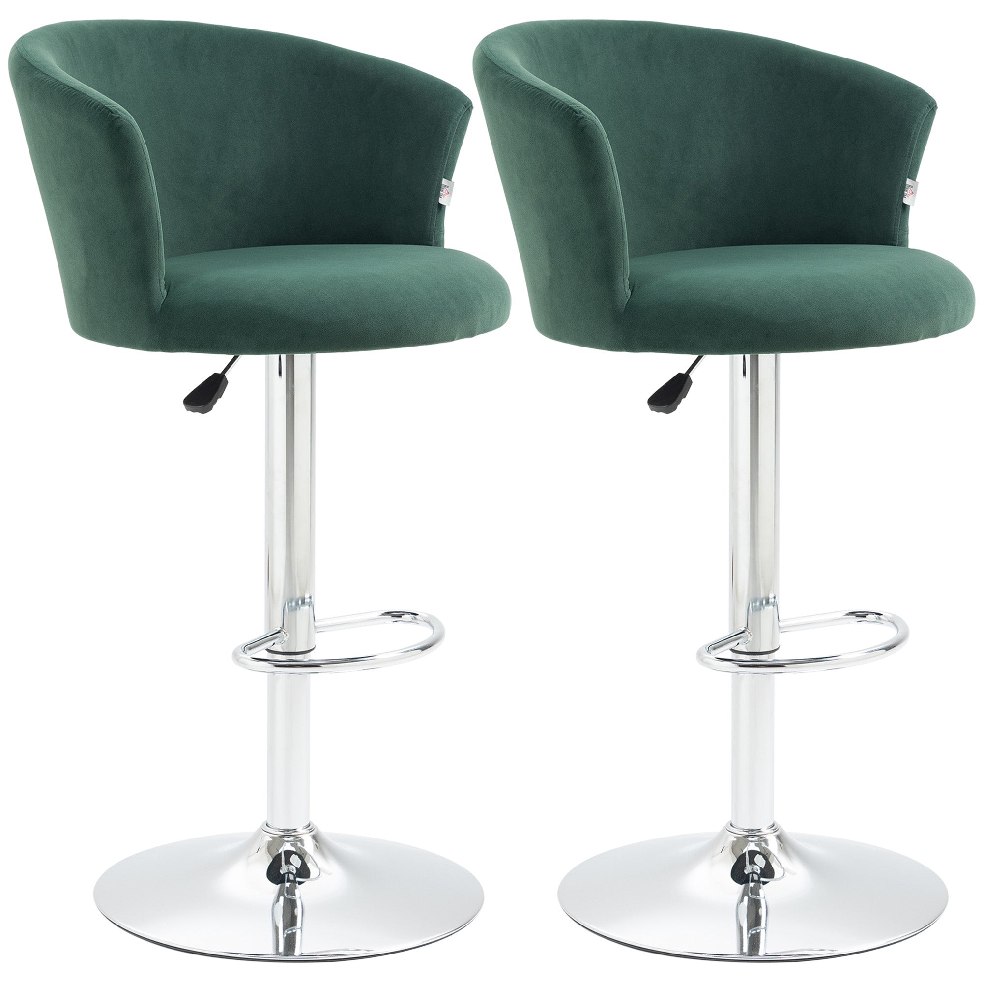 Adjustable Bar Stools Set of 2 Velvet Upholstered Kitchen Stool Swivel Counter Height Dark Green