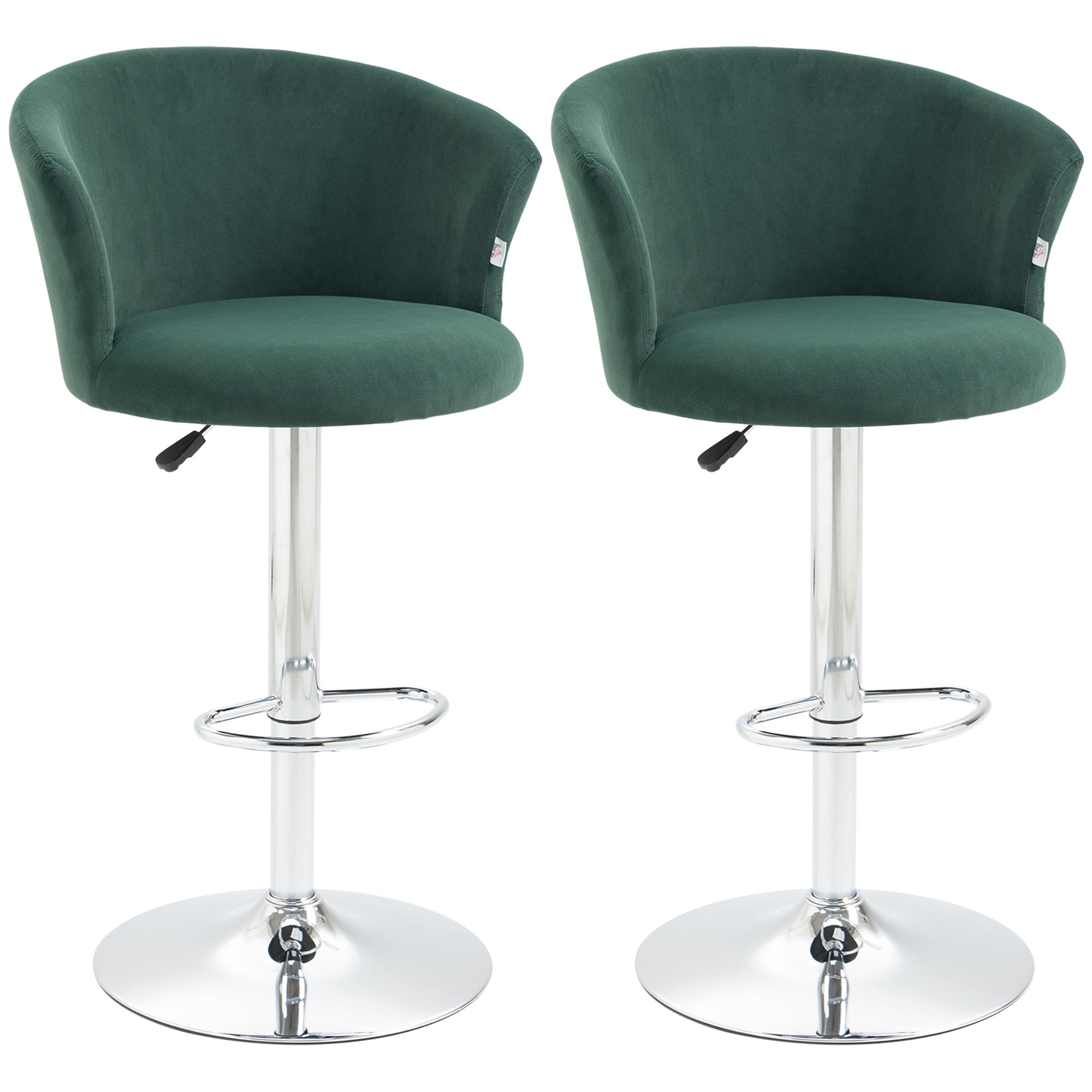 Adjustable Bar Stools Set of 2 Velvet Upholstered Kitchen Stool Swivel Counter Height Dark Green