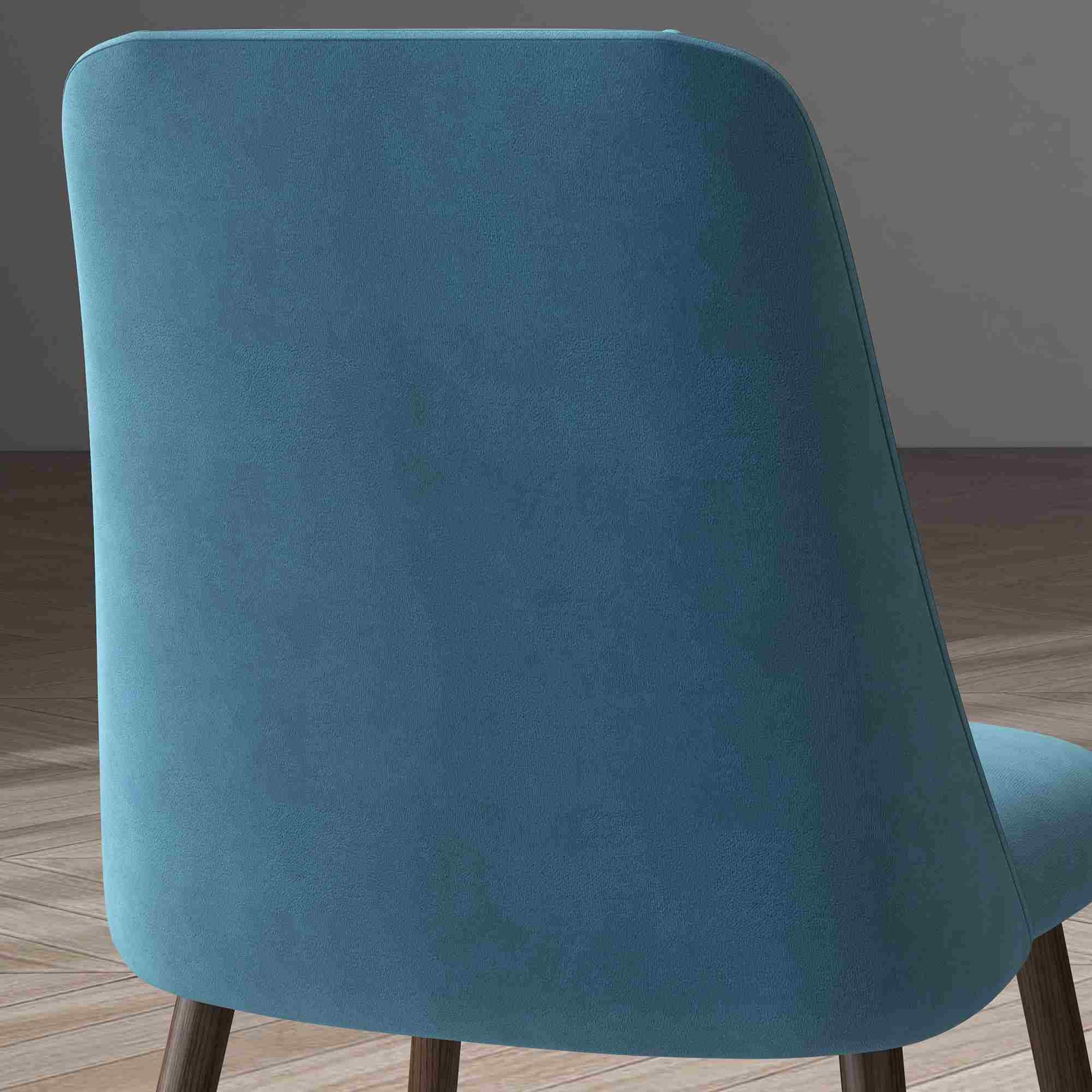 HOMCOM Dining Chairs Set of 4, Modern Kitchen Chairs with Velvet-touch Upholstery, Curved Back and Wood-grain Steel Legs, Accent Chairs for Living Room, Bedroom, Blue