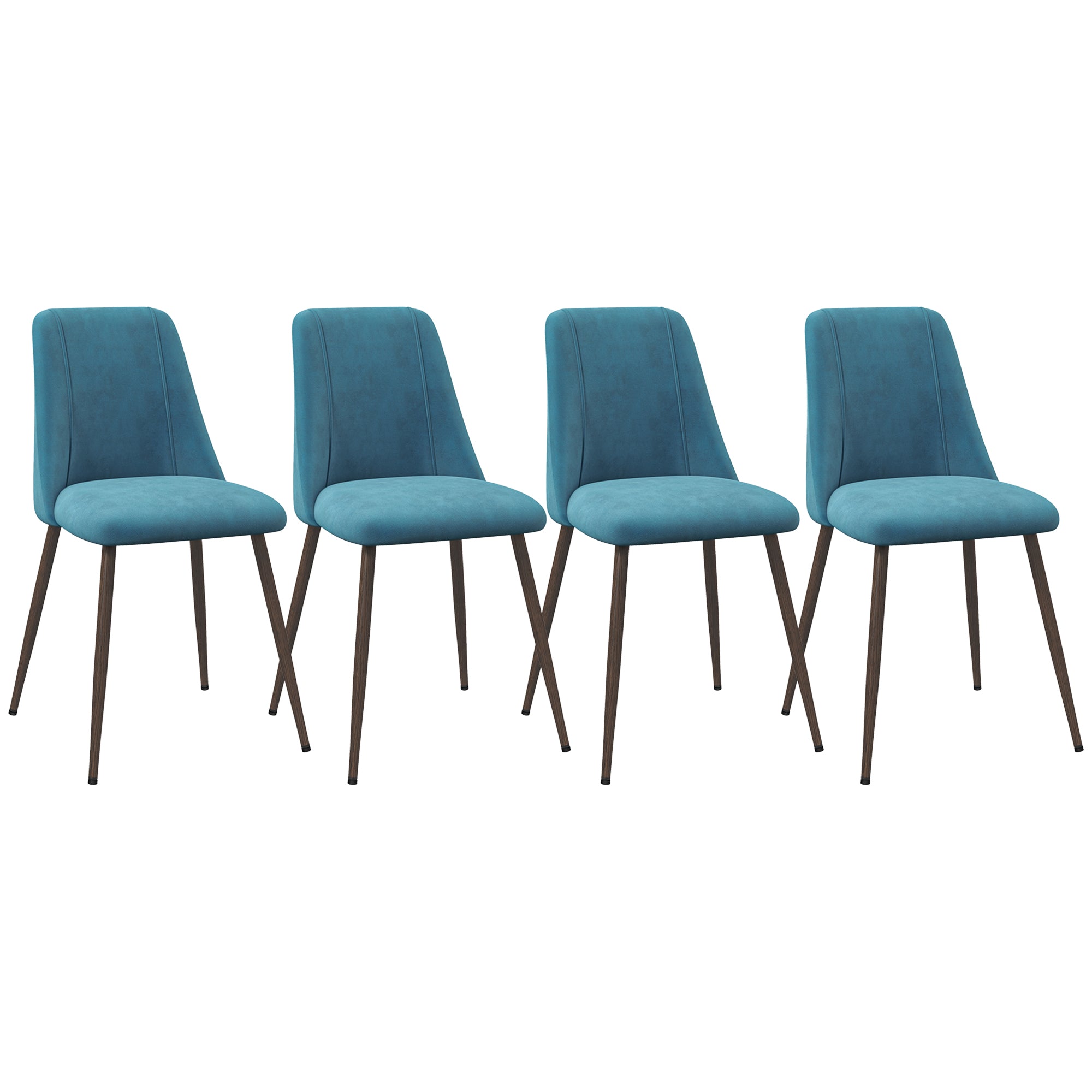 HOMCOM Dining Chairs Set of 4, Modern Kitchen Chairs with Velvet-touch Upholstery, Curved Back and Wood-grain Steel Legs, Accent Chairs for Living Room, Bedroom, Blue