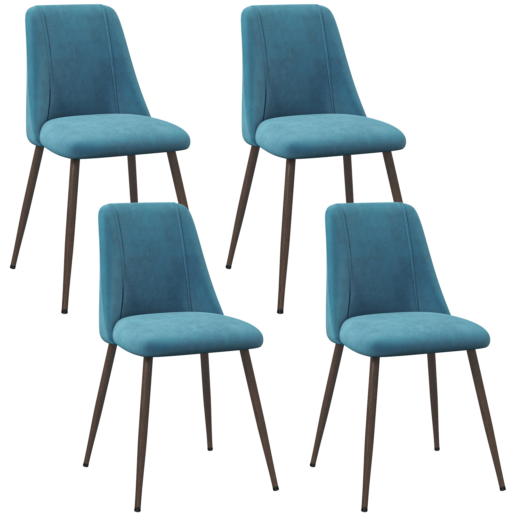 HOMCOM Dining Chairs Set of 4, Modern Kitchen Chairs with Velvet-touch Upholstery, Curved Back and Wood-grain Steel Legs, Accent Chairs for Living Room, Bedroom, Blue