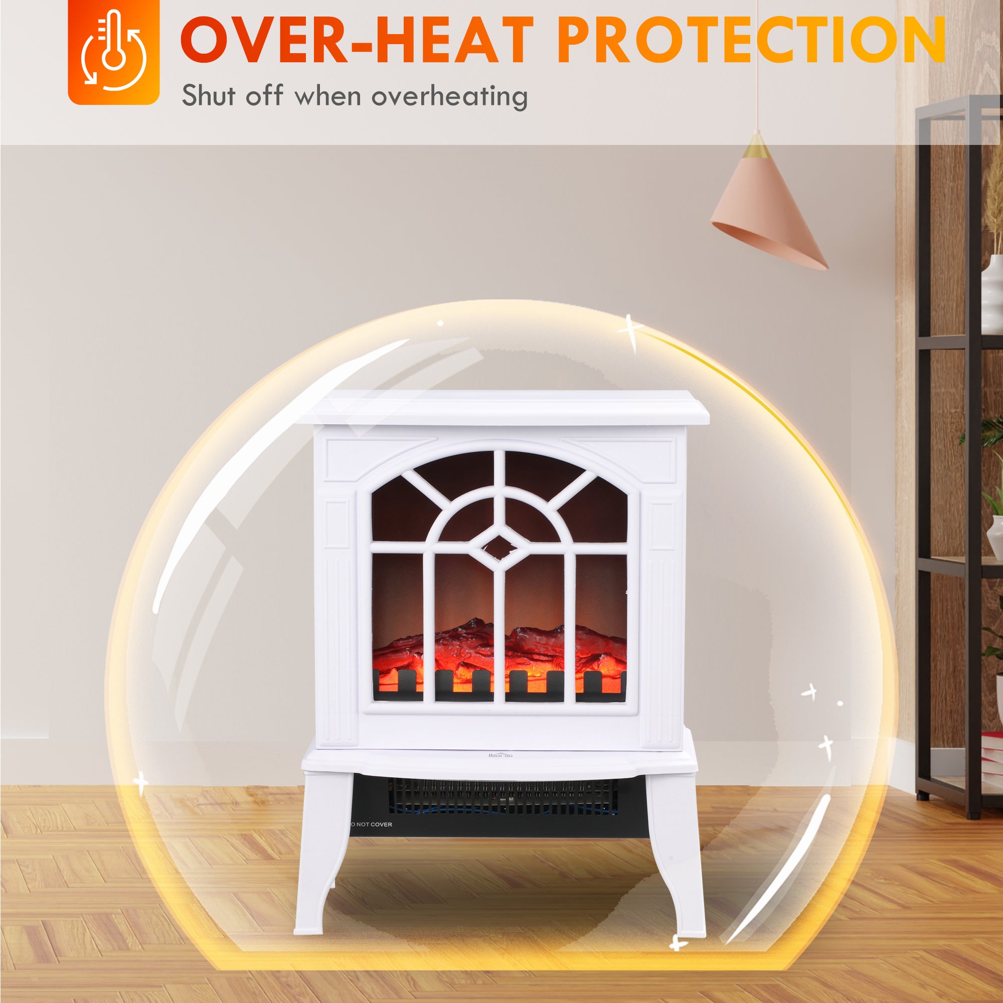 Electric Fireplace Heater, Freestanding Fireplace Stove with Realistic Flames Overheating Protection 750W/1500W