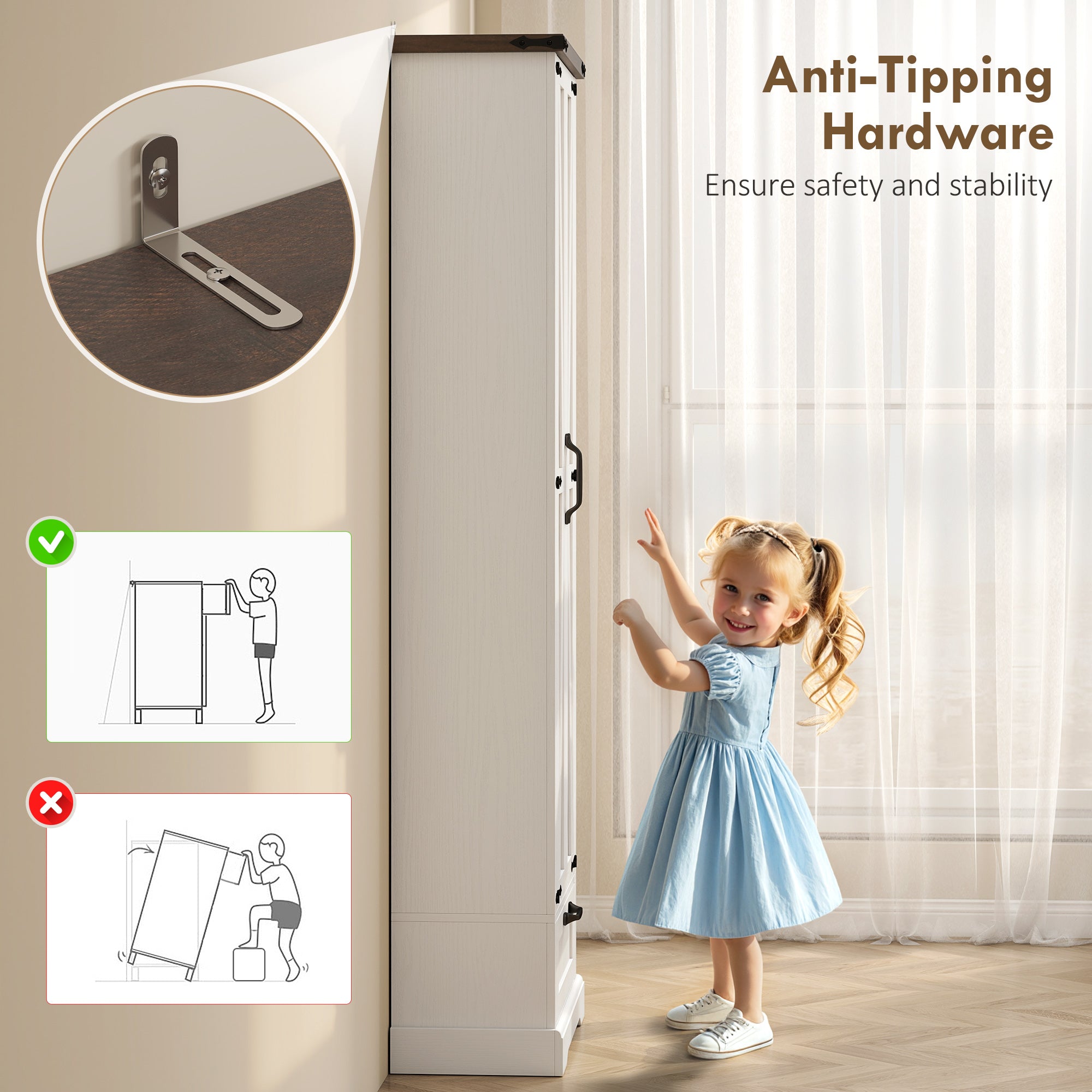 71" Tall Kitchen Pantry, Farmhouse Storage Cabinet with Barn Doors, Drawer and Adjustable Shelves, Freestanding Food Pantry Cabinet for Kitchen, Dining Room, White