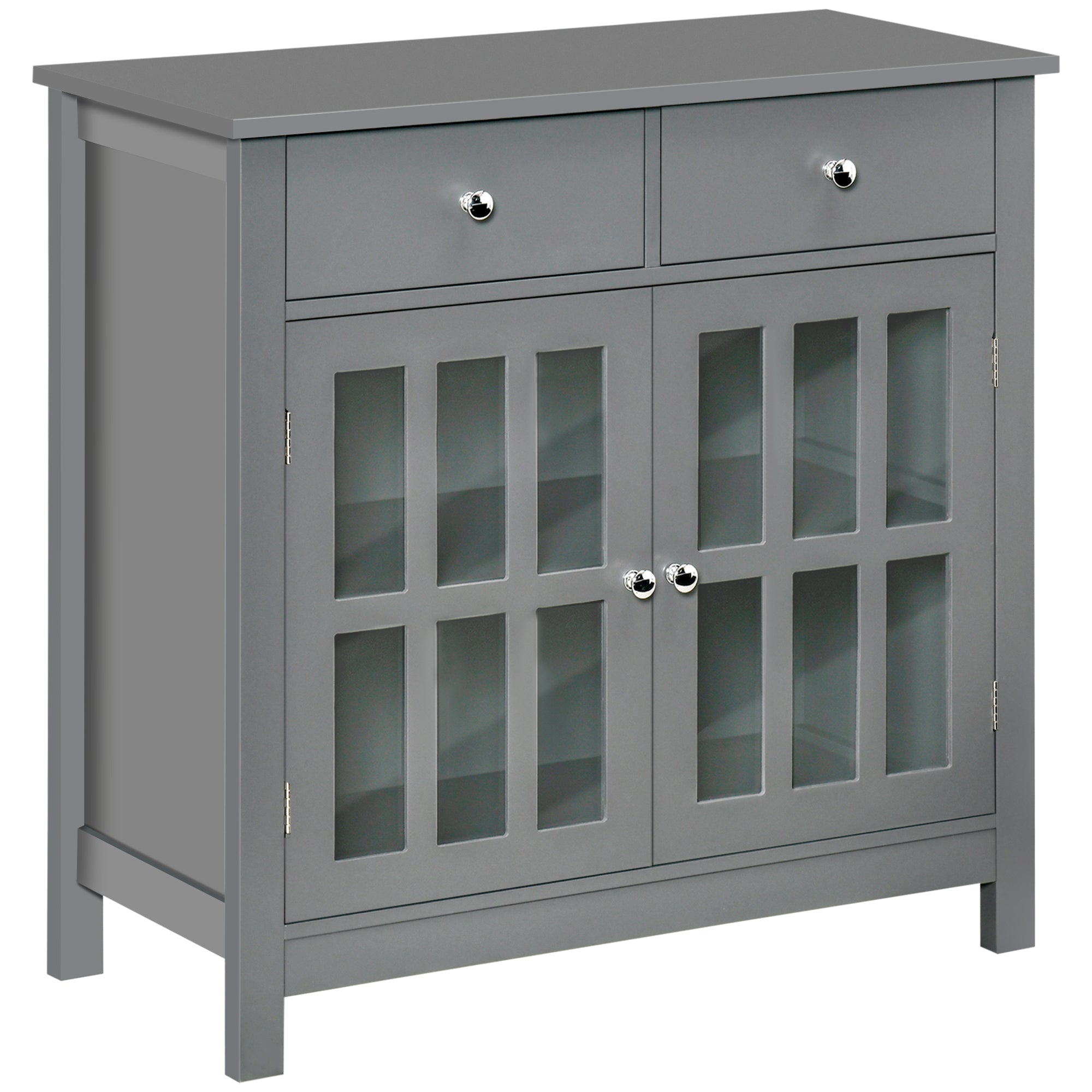 HOMCOM Sideboard Buffet Cabinet, Accent Kitchen Cabinet with Glass Doors, Shelf and 2 Drawers, Grey